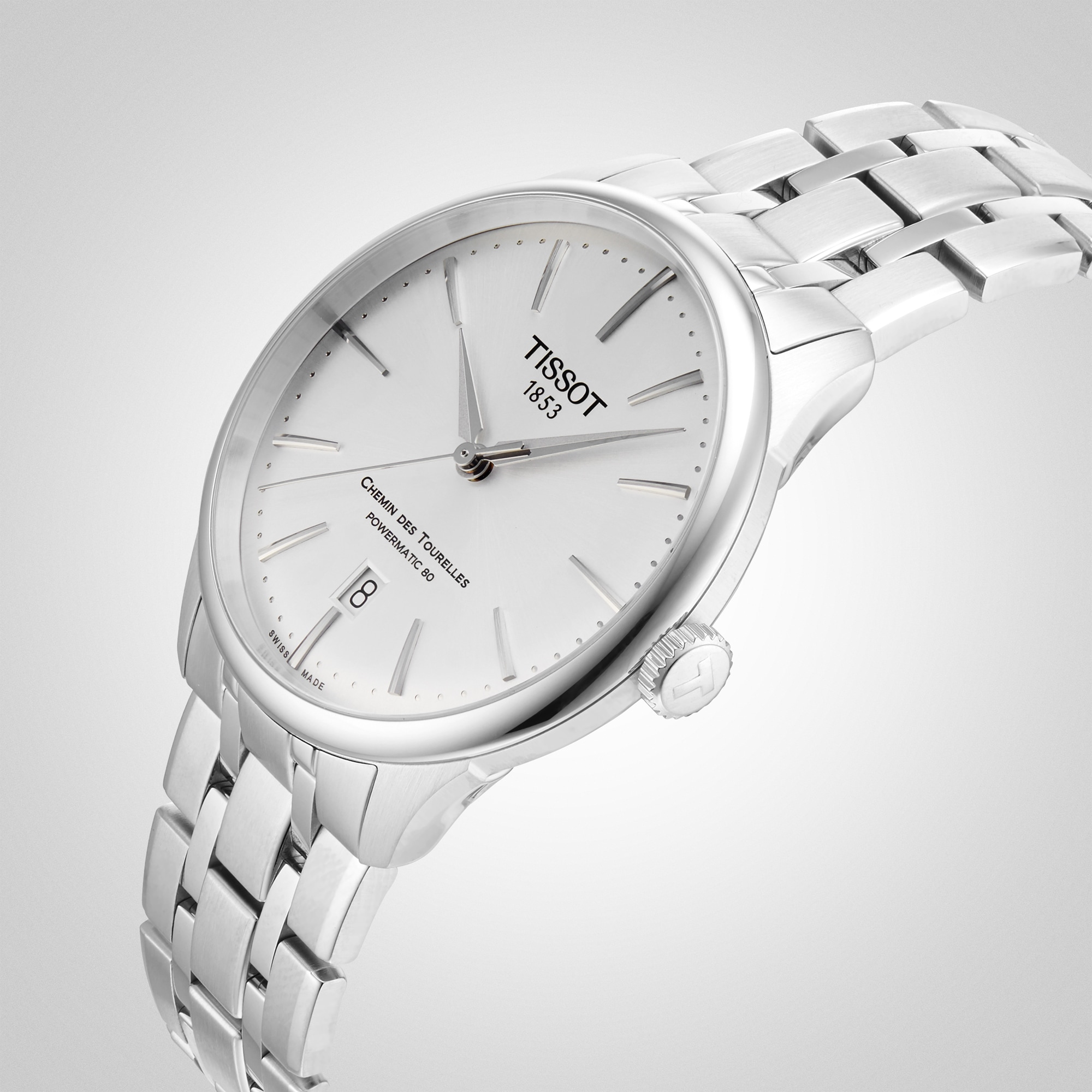 Replica Tissot Chemin Des Tourelles Powermatic 80 39mm Mens details - Silver T1398071103100