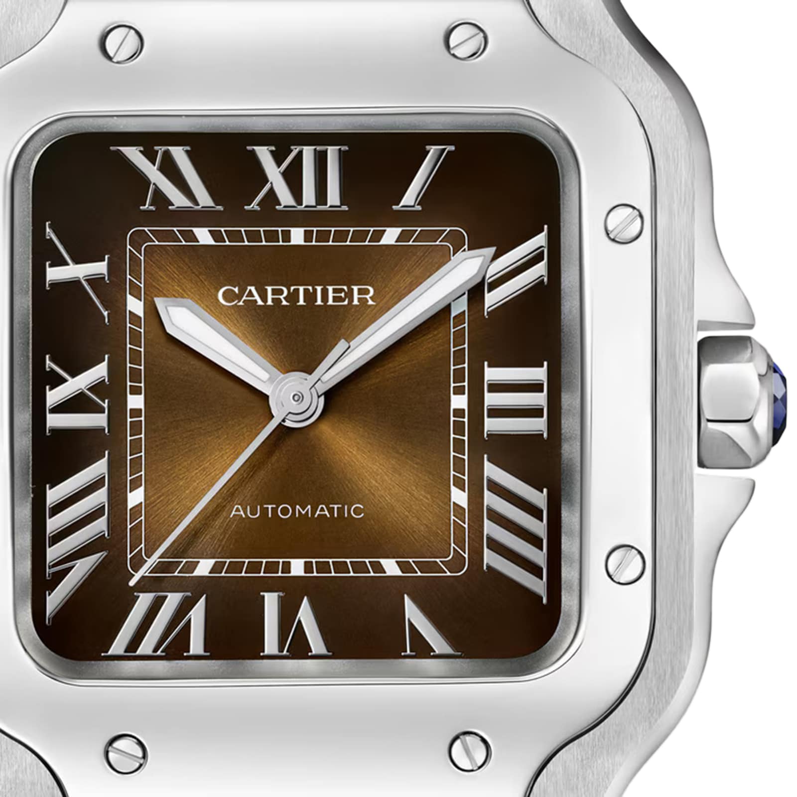 Replica Cartier Santos De Cartier details Medium Model Automatic Winding Steel Case Interchangeable Leather Strap WSSA0065