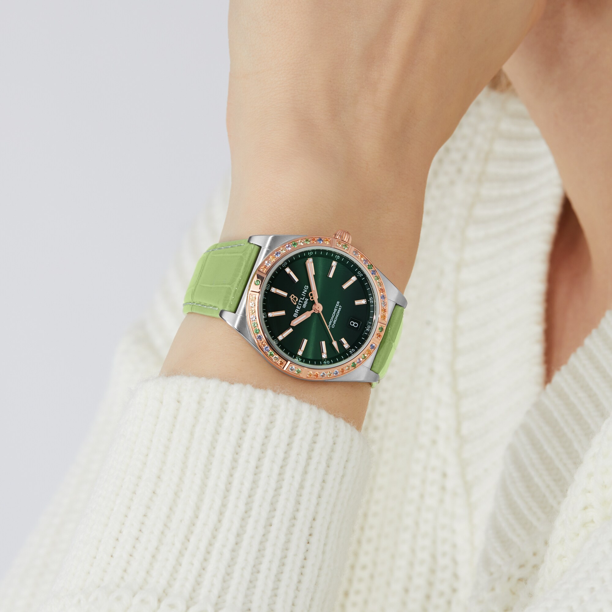Replica Breitling Chronomat Automatic 36 South Sea Green Leather Strap Ladies details U10380611L1P1