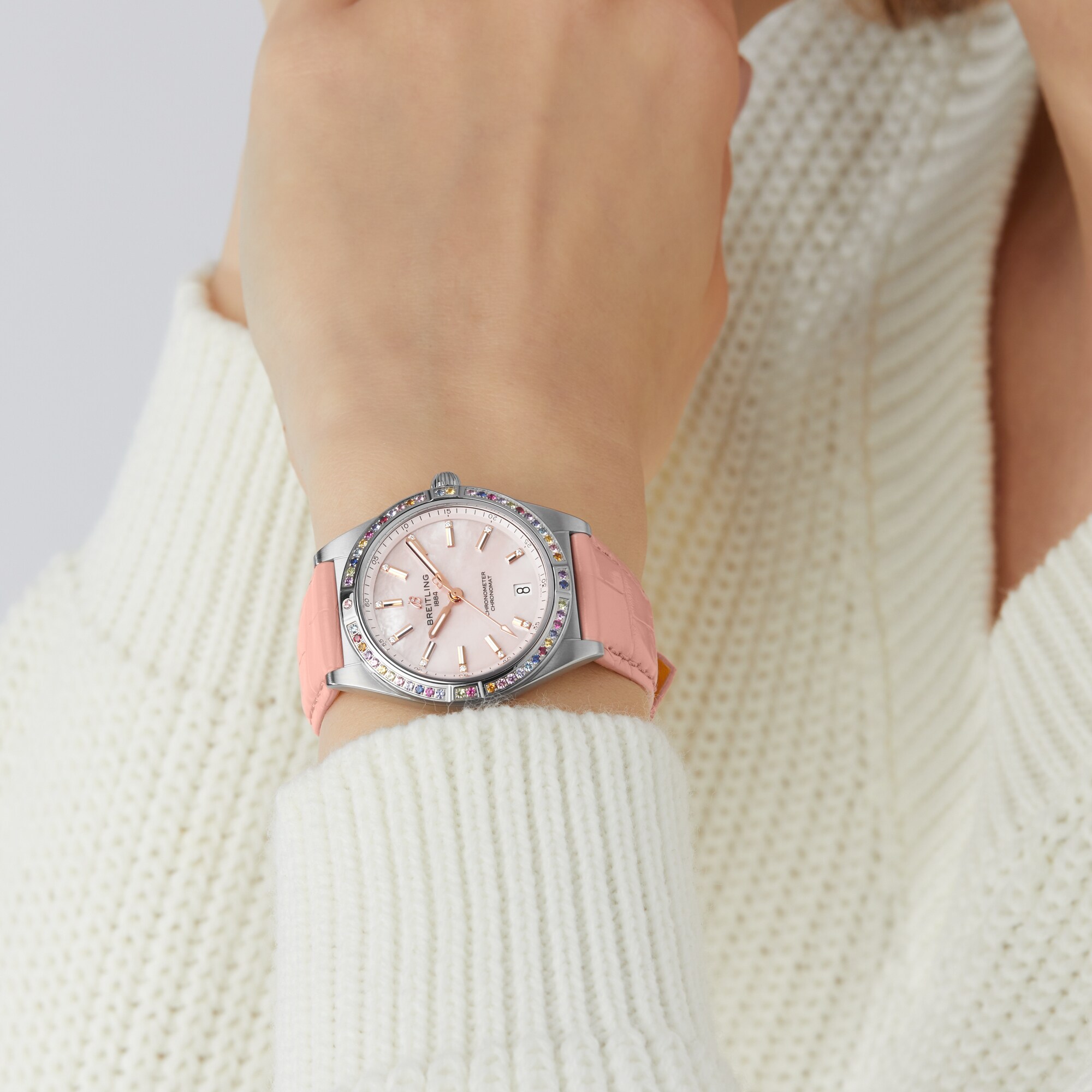 Replica Breitling Chronomat Automatic 36 South Sea Pink Leather Strap Ladies details G10380BB1K1P1