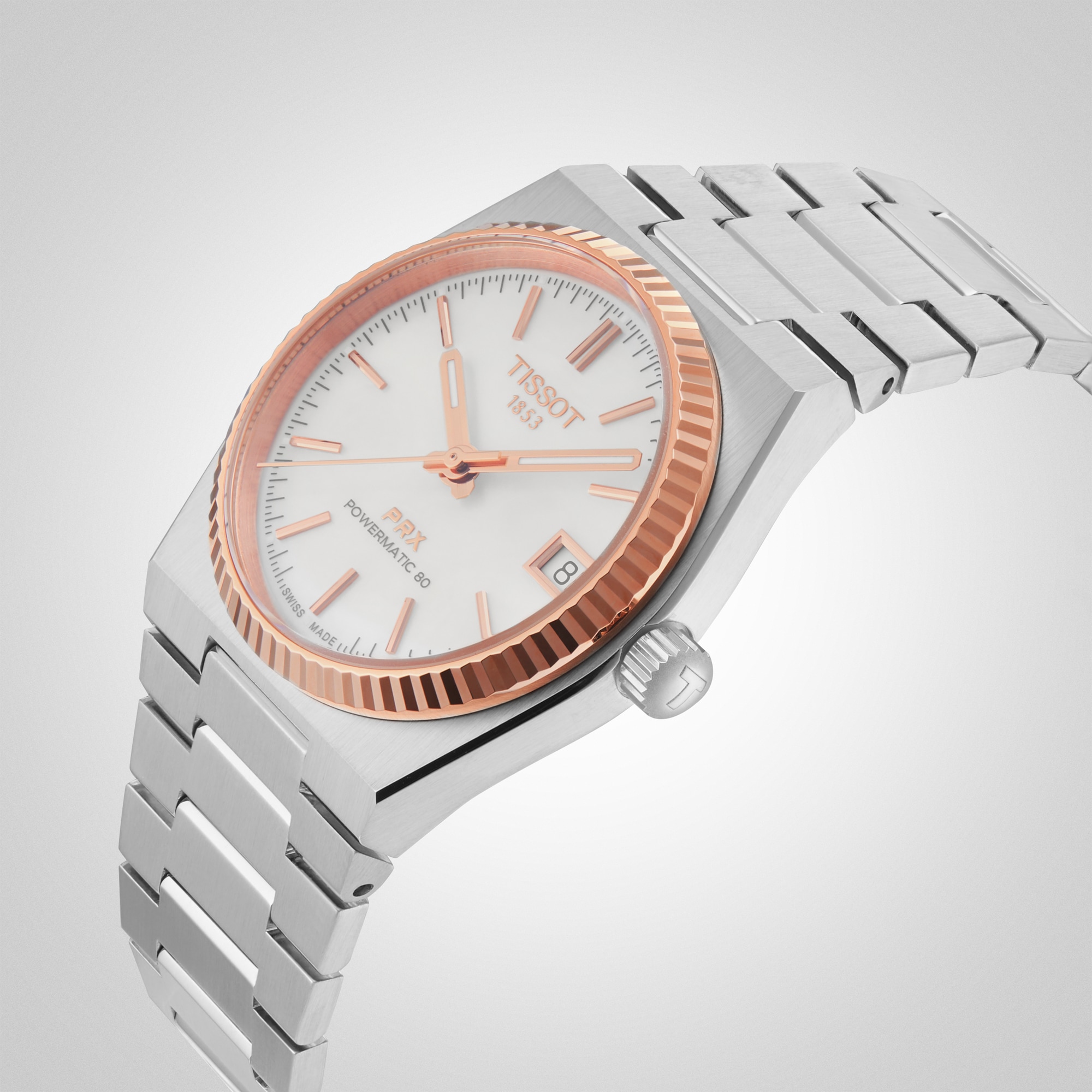 Replica Tissot PRX Powermatic 80 35mm Steel and 18K Gold Bezel Ladies details T9312074111100