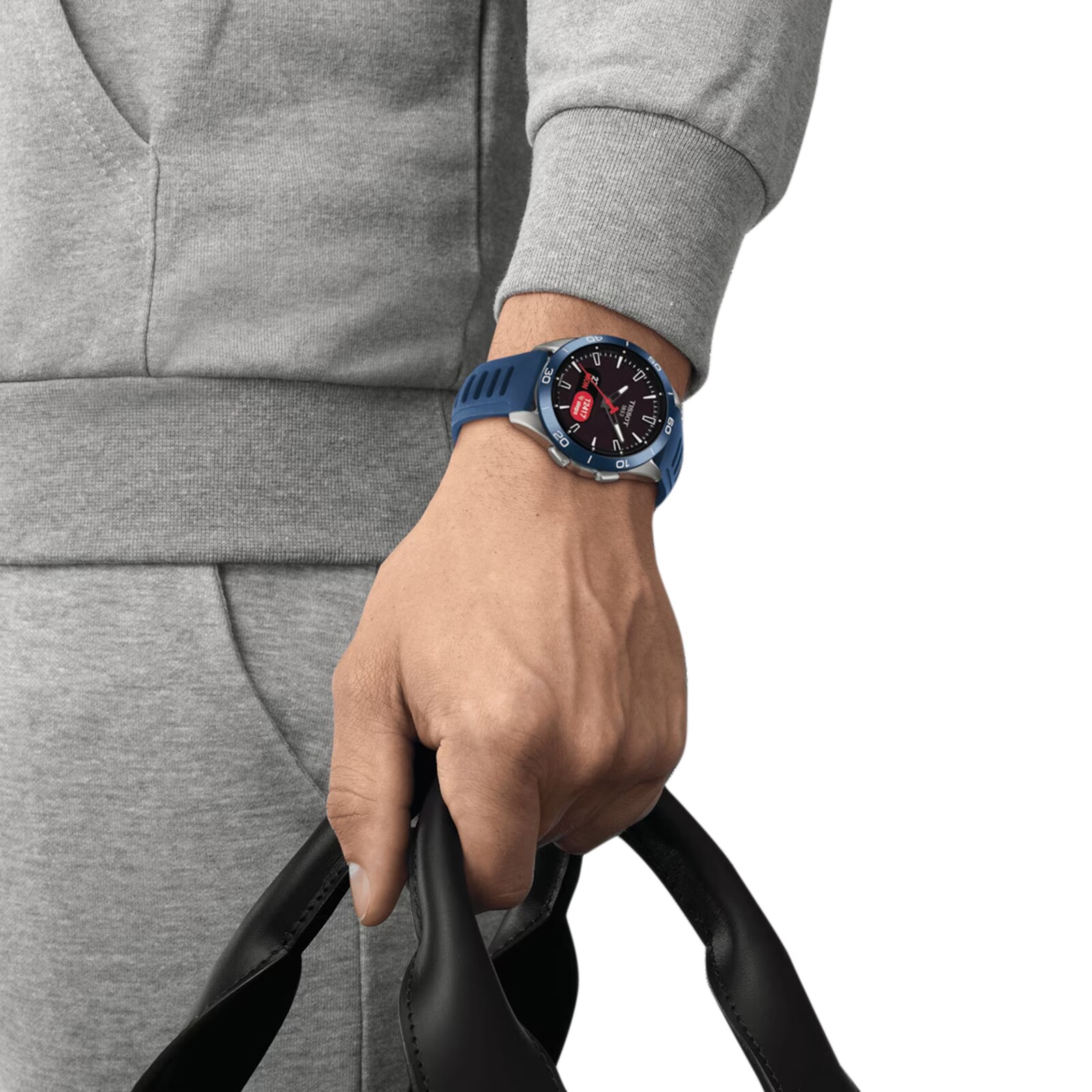 Replica Tissot T-Touch Connect Sport 44mm Unisex details Black With Blue Silicone Strap T1534204705101