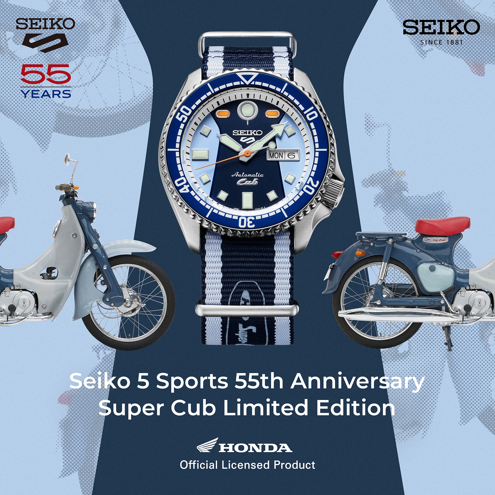 Replica Seiko 5 Sports X Honda Super Cub Limited Edition 42.5mm Mens details Blue SRPK37K1