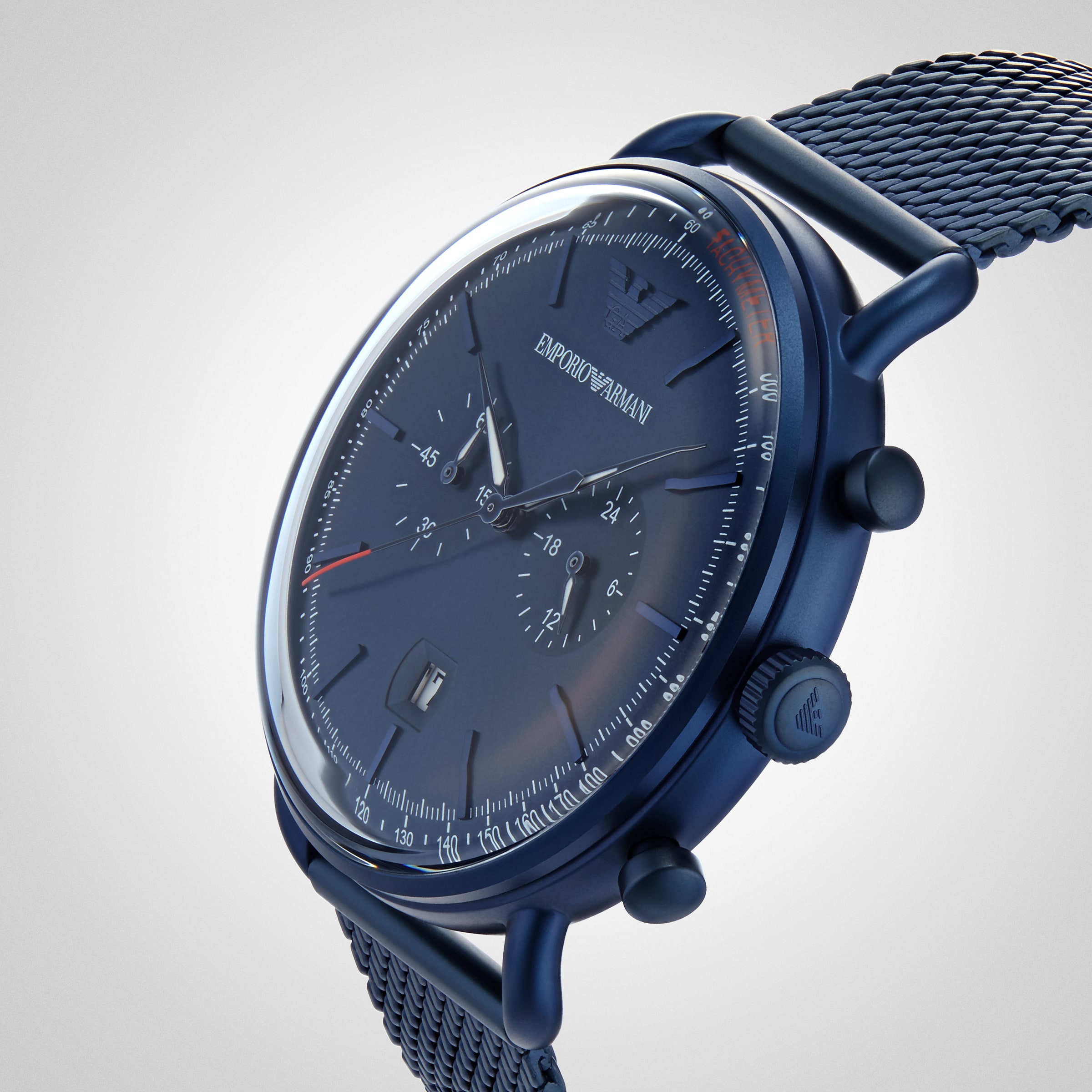 Replica Emporio Armani 43mm Mens Blue Mesh details AR11289