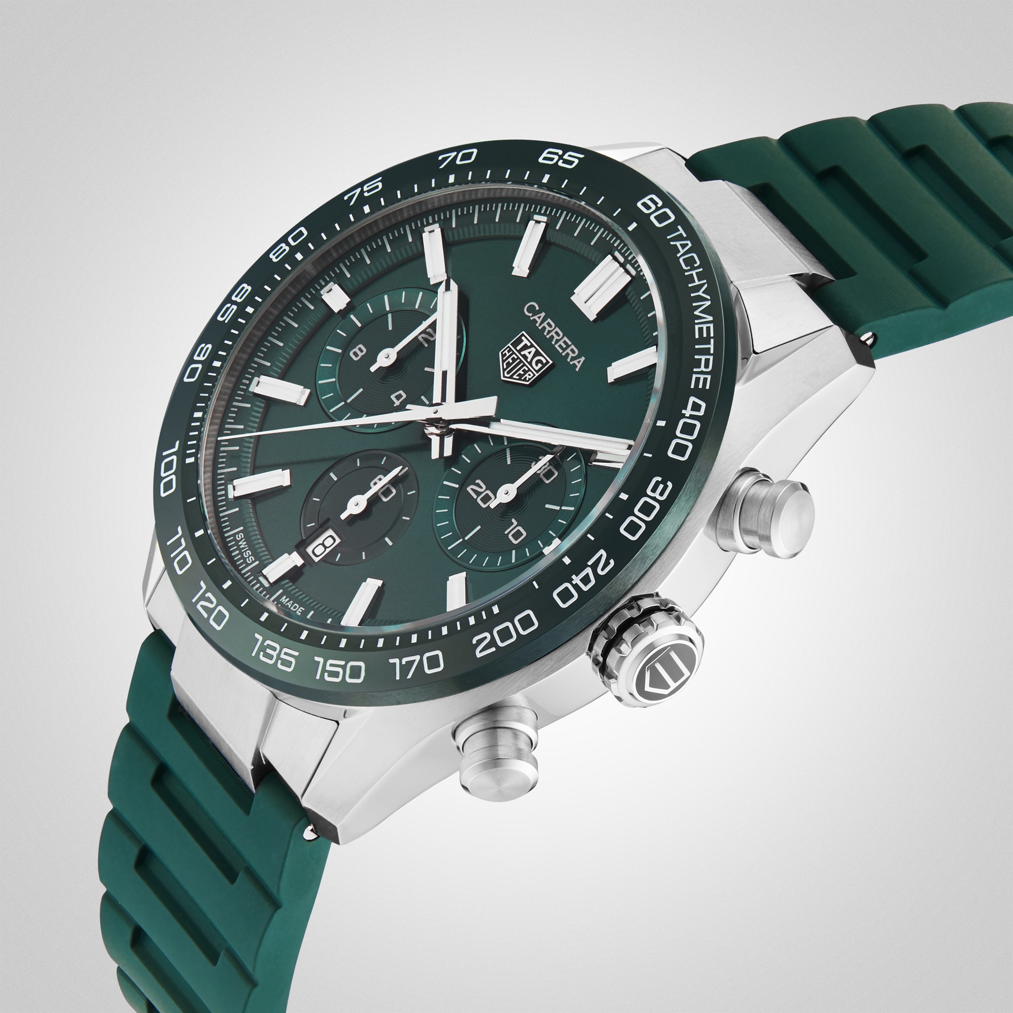 Replica TAG Heuer Carrera Chronograph 44mm Mens details Green Rubber CBN2A1N.FT6238 6 Replica TAG Heuer Carrera Chronograph 44mm Mens details Green Rubber CBN2A1N.FT6238
