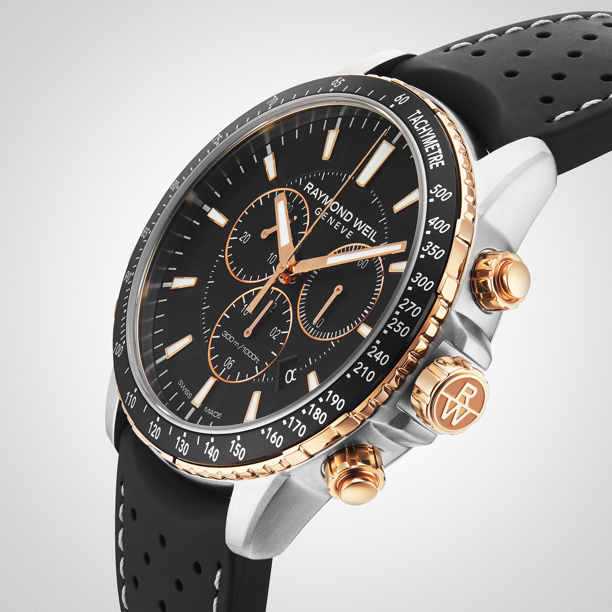 Replica Raymond Weil Tango Mens Black Rubber Strap Chronograph details 43mm 8570-RS1-20001