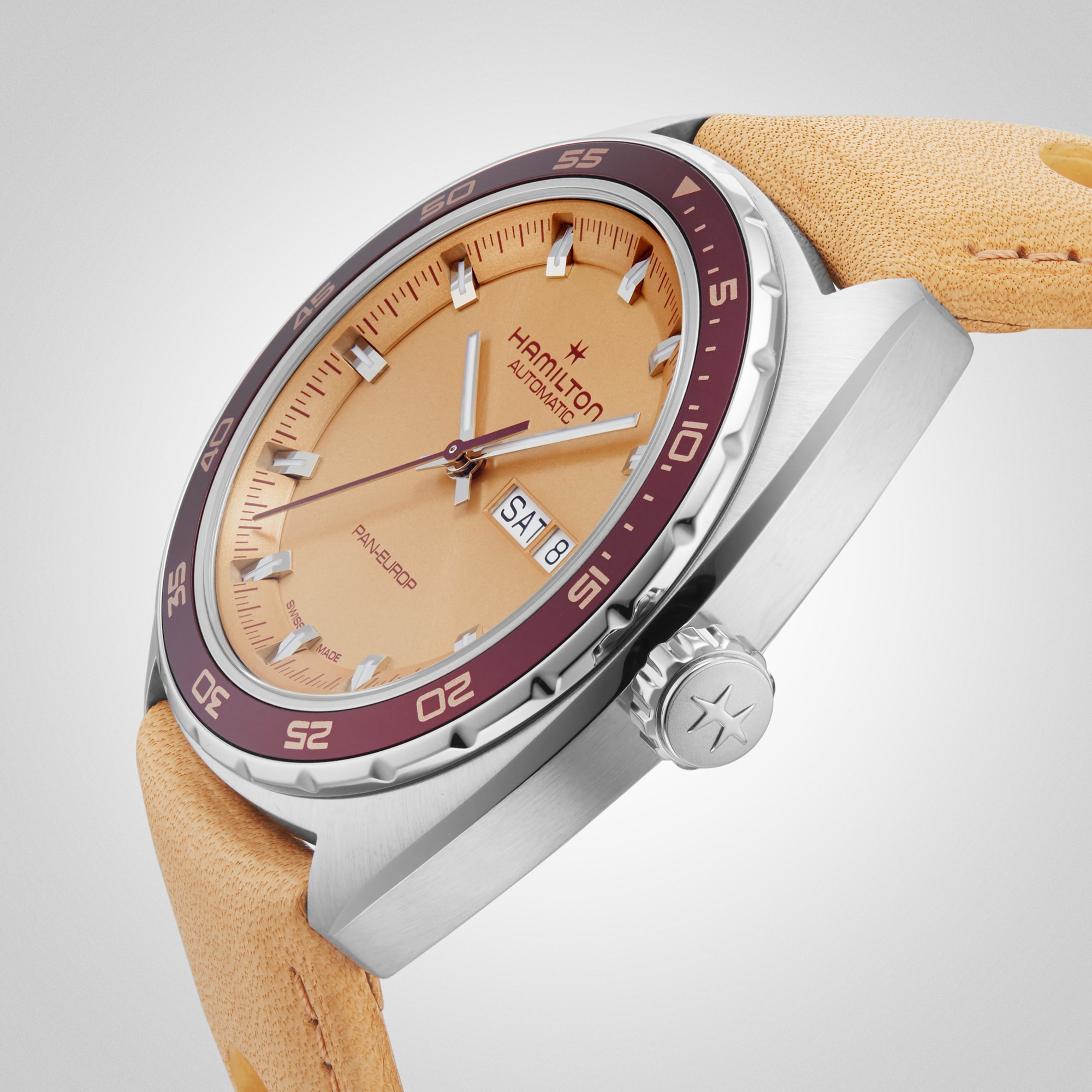 Replica Hamilton American Classic Pan Europ Day Date Automatic 42mm Mens details Beige H35435820 7 Replica Hamilton American Classic Pan Europ Day Date Automatic 42mm Mens details Beige H35435820