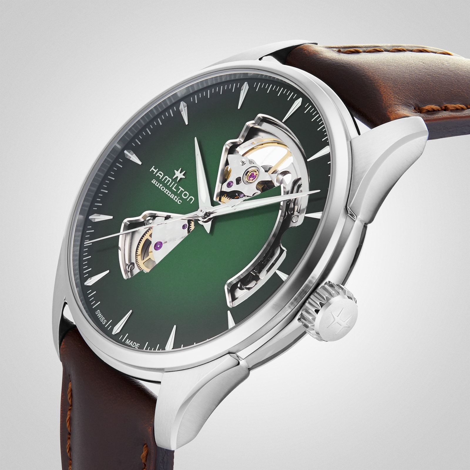Replica Hamilton Jazzmaster Open Heart 40mm Mens details Green H32675560