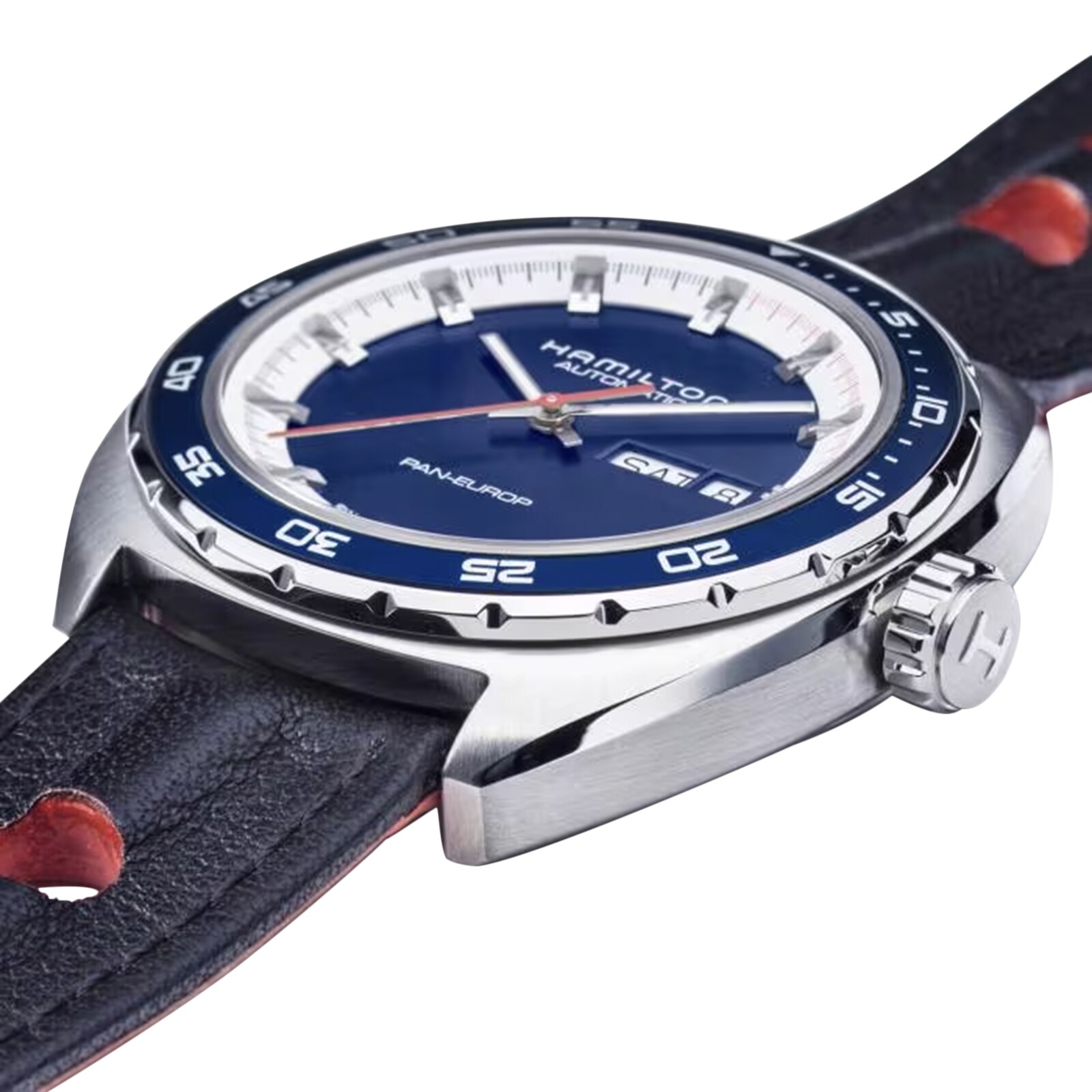 Replica Hamilton American Classic Pan Europ Day Date Auto 42mm Mens details Blue Interchangeable strap H35405741 7 Replica Hamilton American Classic Pan Europ Day Date Auto 42mm Mens details Blue Interchangeable strap H35405741