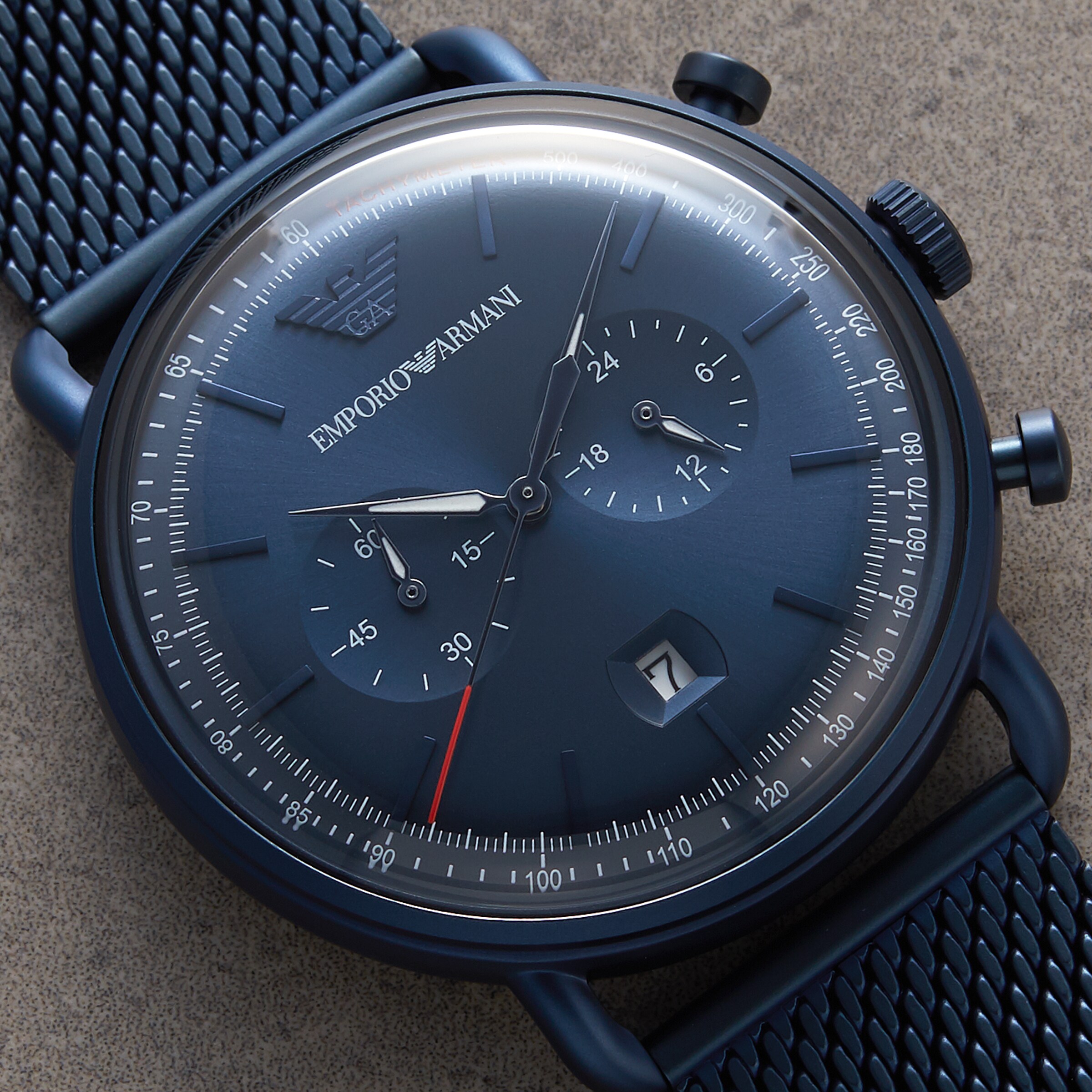 Replica Emporio Armani 43mm Mens Blue Mesh details AR11289