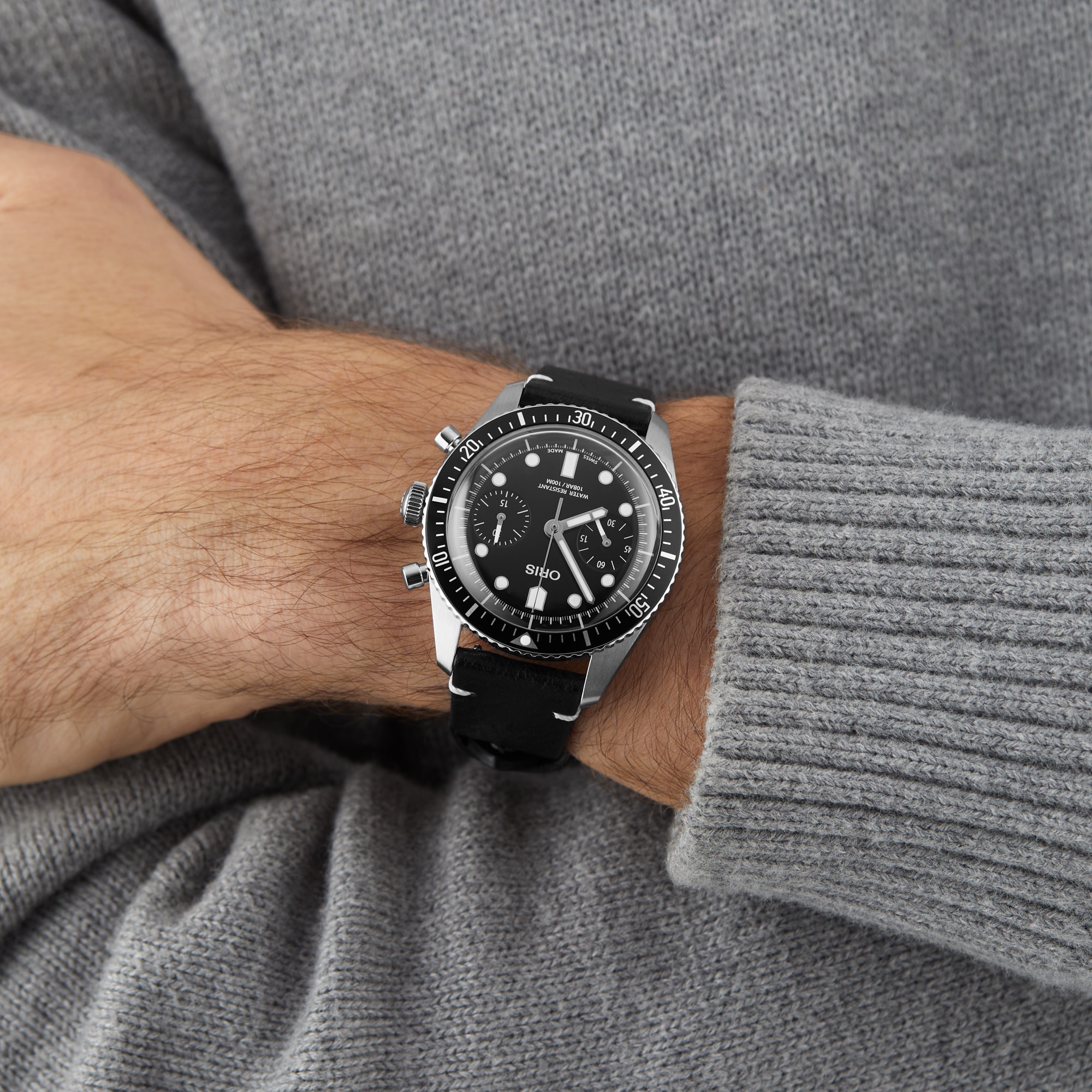 Replica Oris Divers Sixty Five Chronograph 40mm Mens details Black Leather 01 771 7791 4054-07 6 20 01