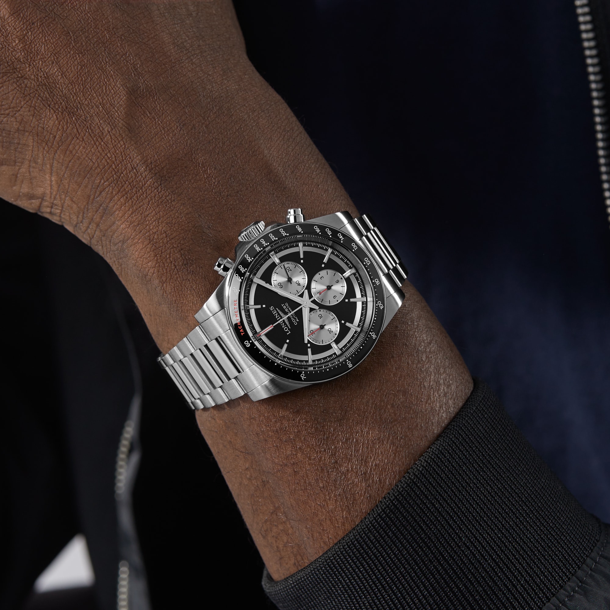 Replica Longines Conquest Chronograph 42mm Mens details Black L38354526