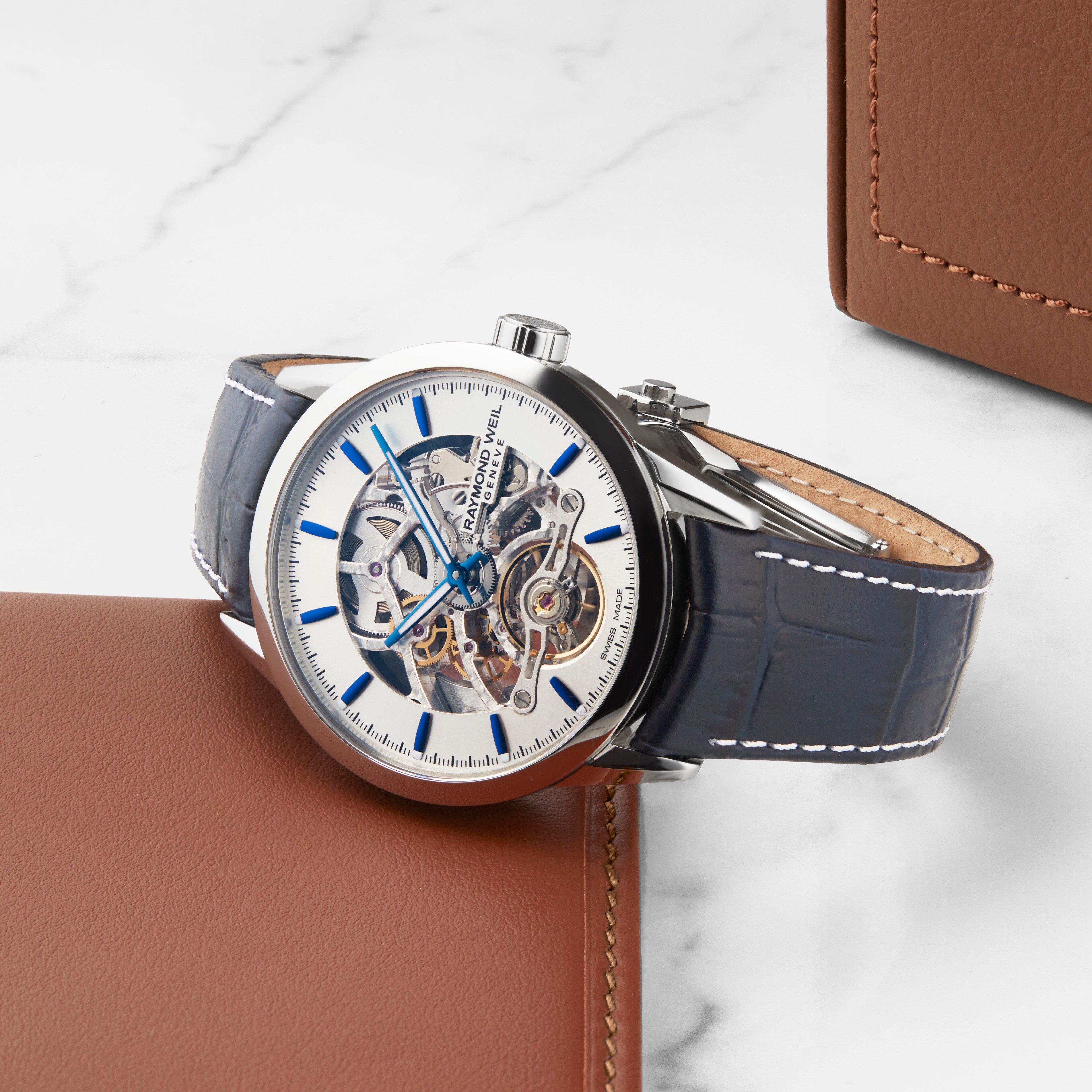 Replica Raymond Weil Blue Skeleton Freelancer 2785 42.5mm Mens details 2785-STC-65001