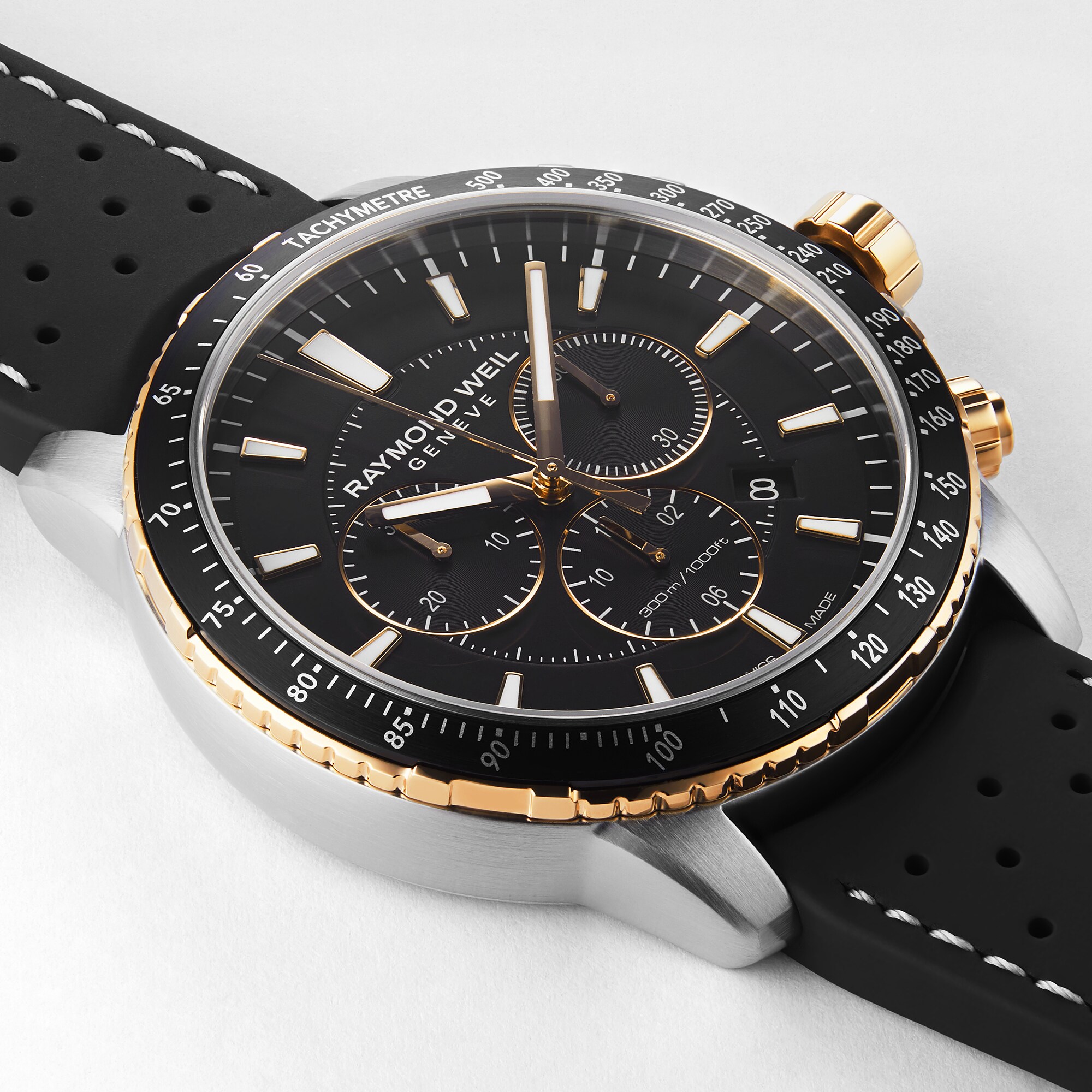Replica Raymond Weil Tango Mens Black Rubber Strap Chronograph details 43mm 8570-RS1-20001