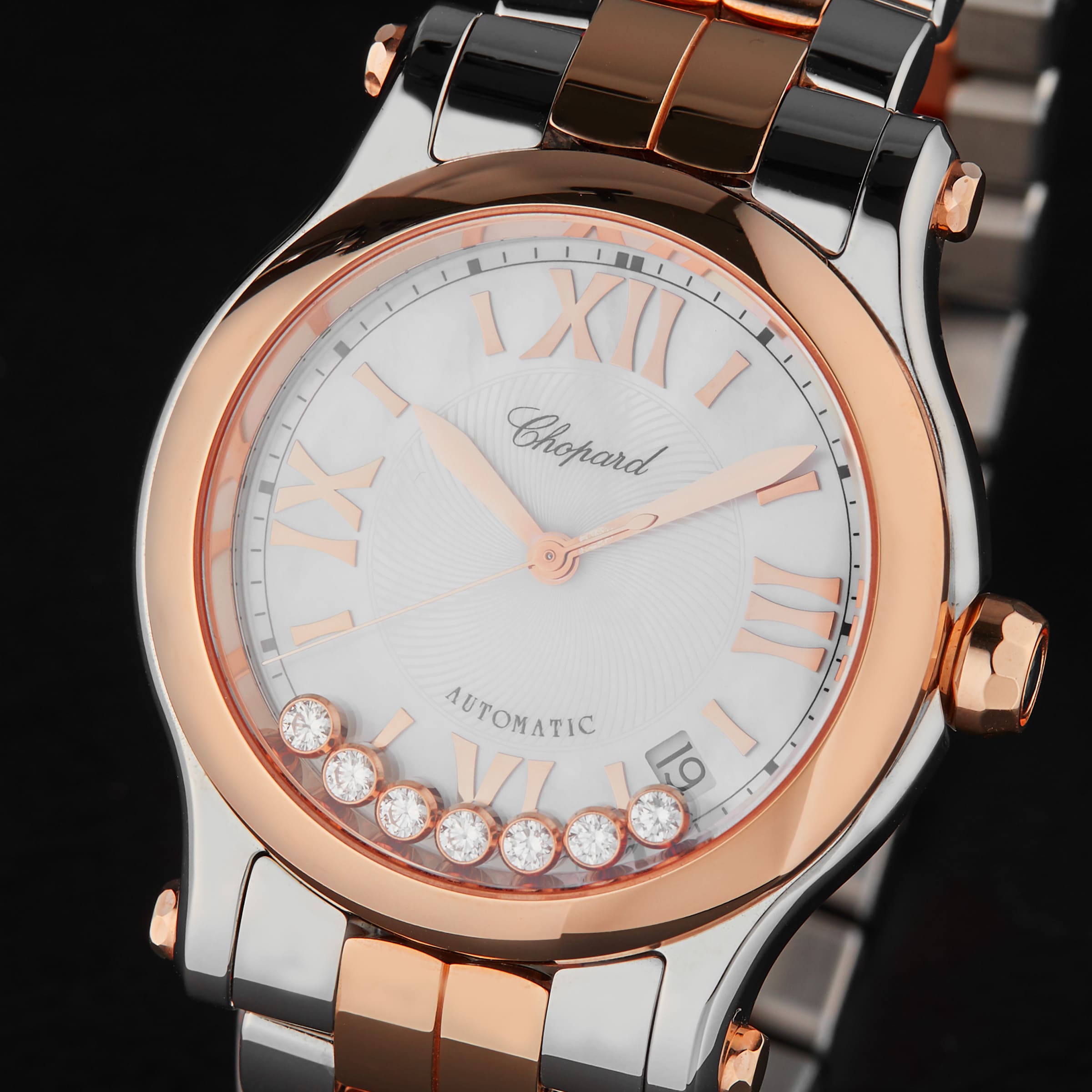 Replica Chopard Happy Sport 36mm Automatic 18ct Rose Gold Stainless Steel and Diamond Ladies details 278559-6009 8 Replica Chopard Happy Sport 36mm Automatic 18ct Rose Gold Stainless Steel and Diamond Ladies details 278559-6009