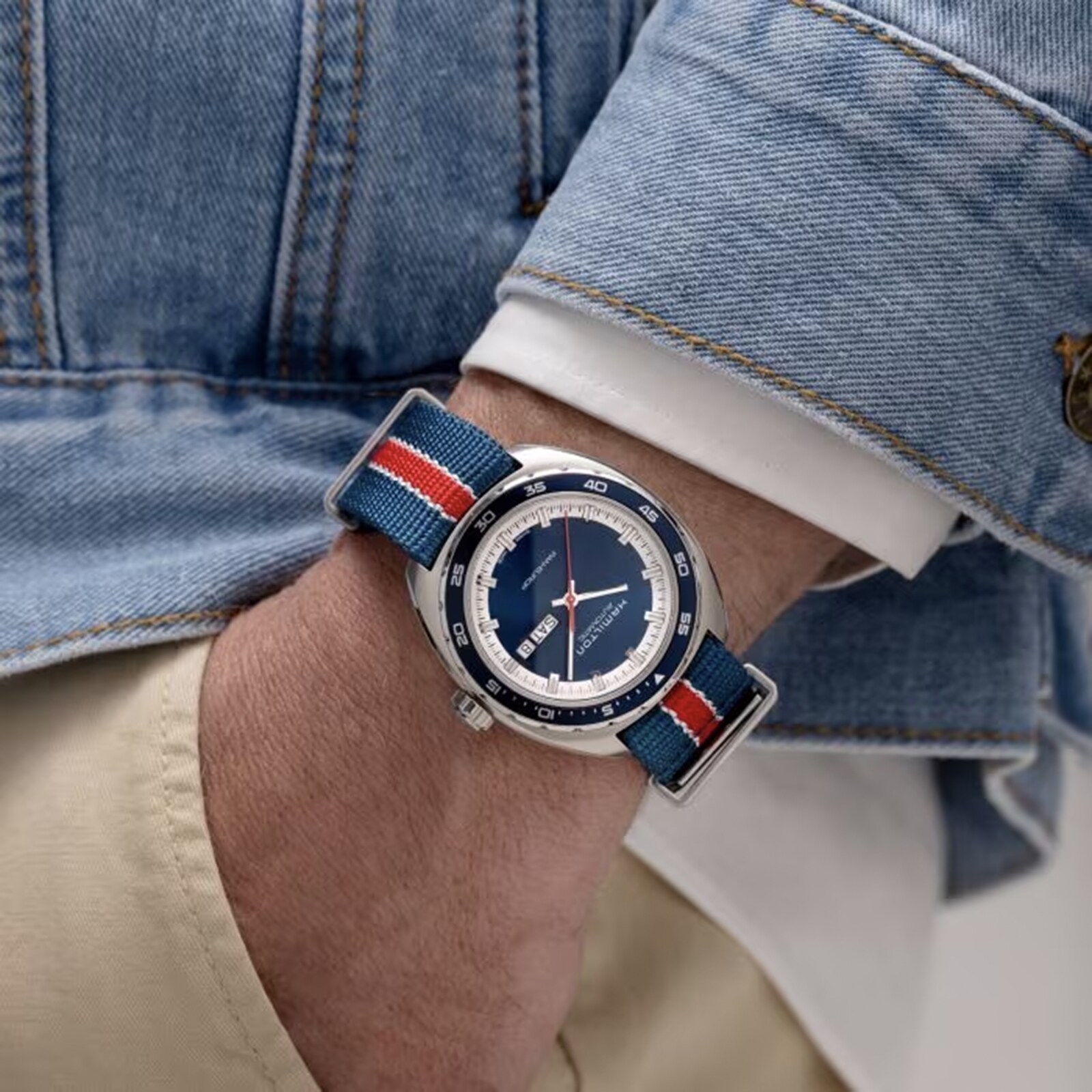 Replica Hamilton American Classic Pan Europ Day Date Auto 42mm Mens details Blue Interchangeable strap H35405741 9 Replica Hamilton American Classic Pan Europ Day Date Auto 42mm Mens details Blue Interchangeable strap H35405741