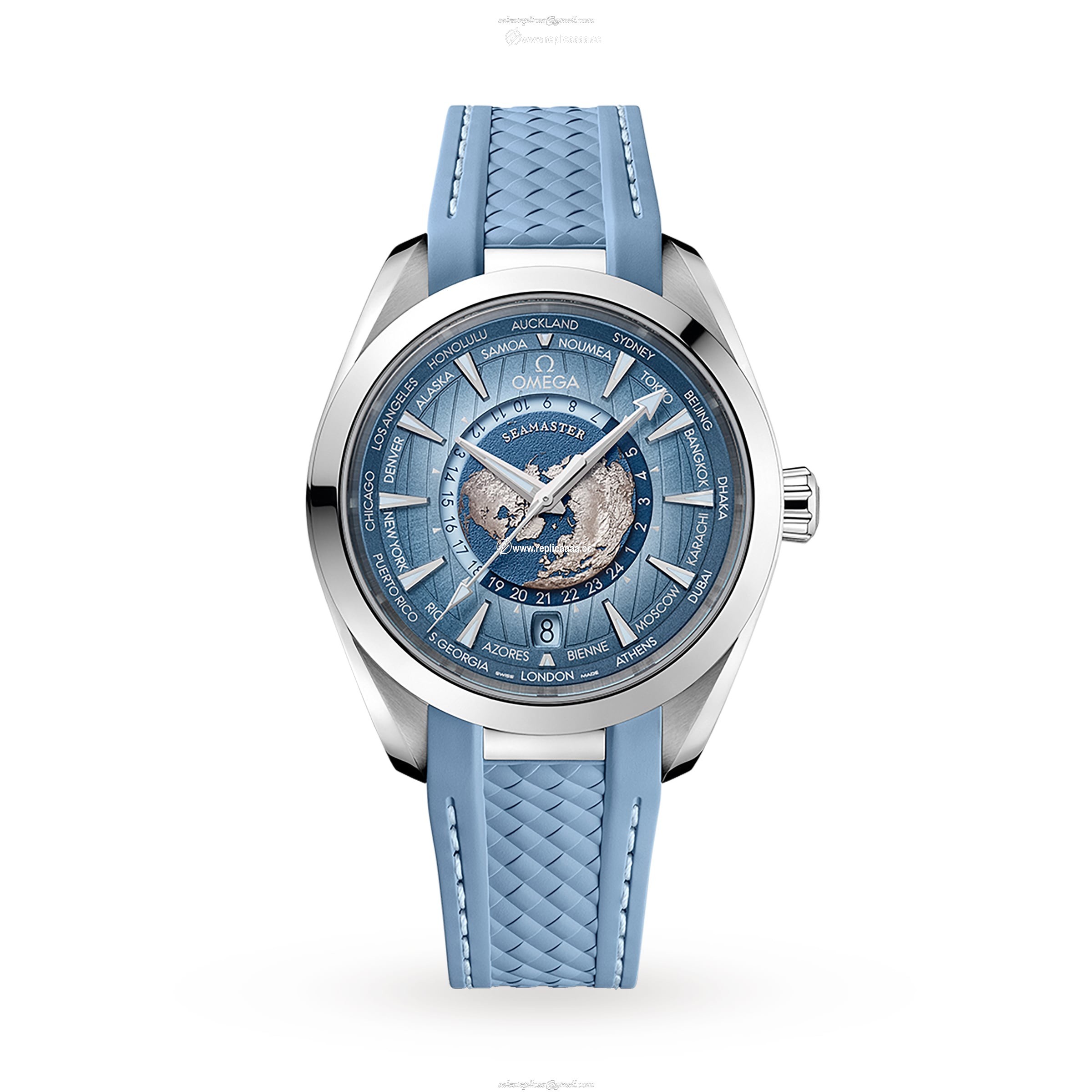 Omega Seamaster Aqua Terra 150M Co-Axial Master Chronometer Gmt Worldtimer 43mm Summer Blue O22012432203002 1 Omega Seamaster Aqua Terra 150M Co-Axial Master Chronometer Gmt Worldtimer 43mm Summer Blue O22012432203002