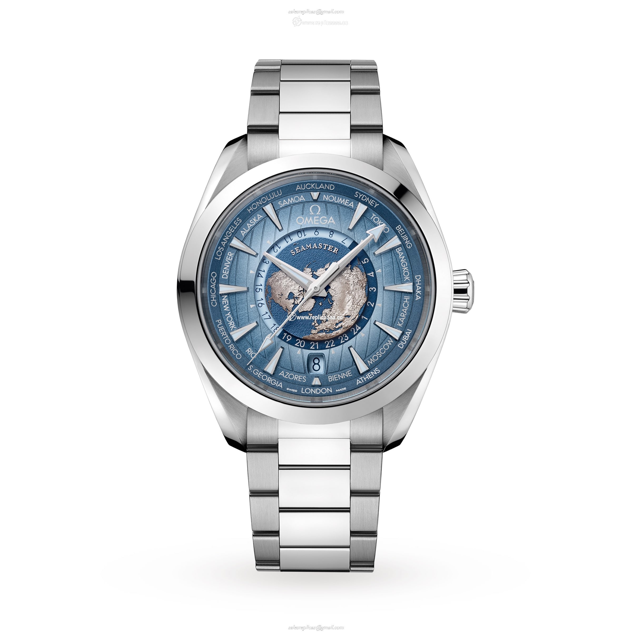 Omega Seamaster Aqua Terra 150M Co-Axial Master Chronometer Gmt Worldtimer 43mm Summer Blue O22010432203002 1 Omega Seamaster Aqua Terra 150M Co-Axial Master Chronometer Gmt Worldtimer 43mm Summer Blue O22010432203002
