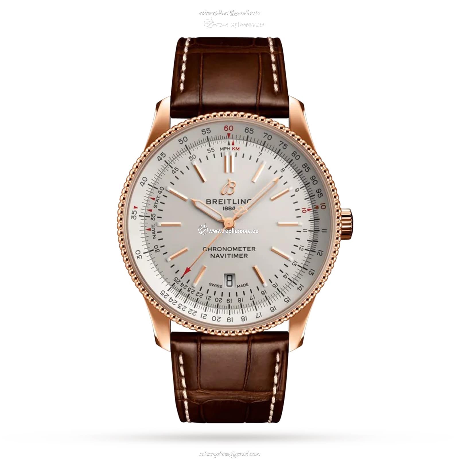 Breitling Navitimer Automatic 41 18k Red Gold Leather Strap details R17326211G1P1