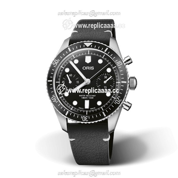 Oris Divers Sixty Five Chronograph 40mm Mens details Black Leather 01 771 7791 4054-07 6 20 01