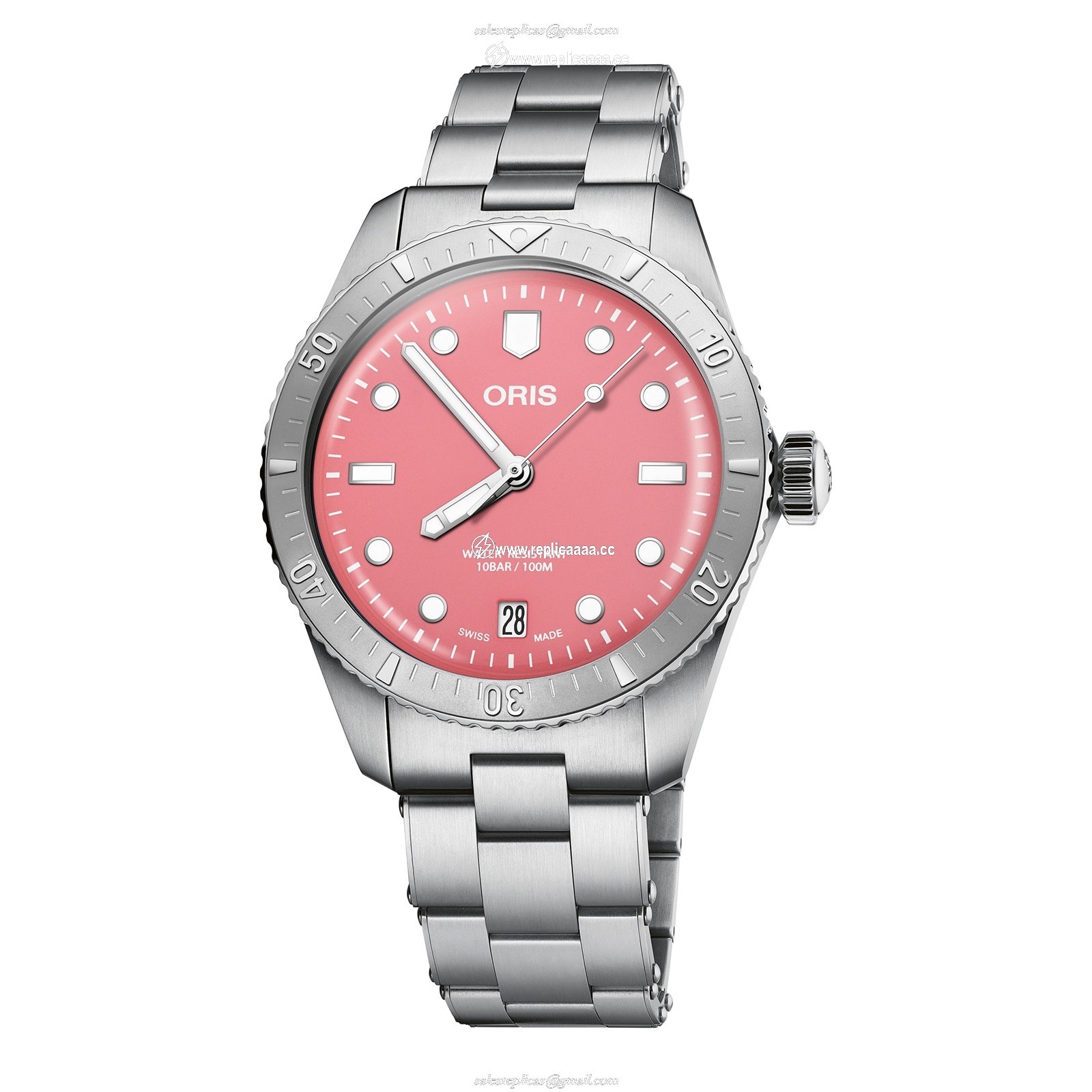 Oris Divers Heritage 1965 38mm Unisex details Pink Stainless Steel 01 733 7771 4058-07 8 19 18
