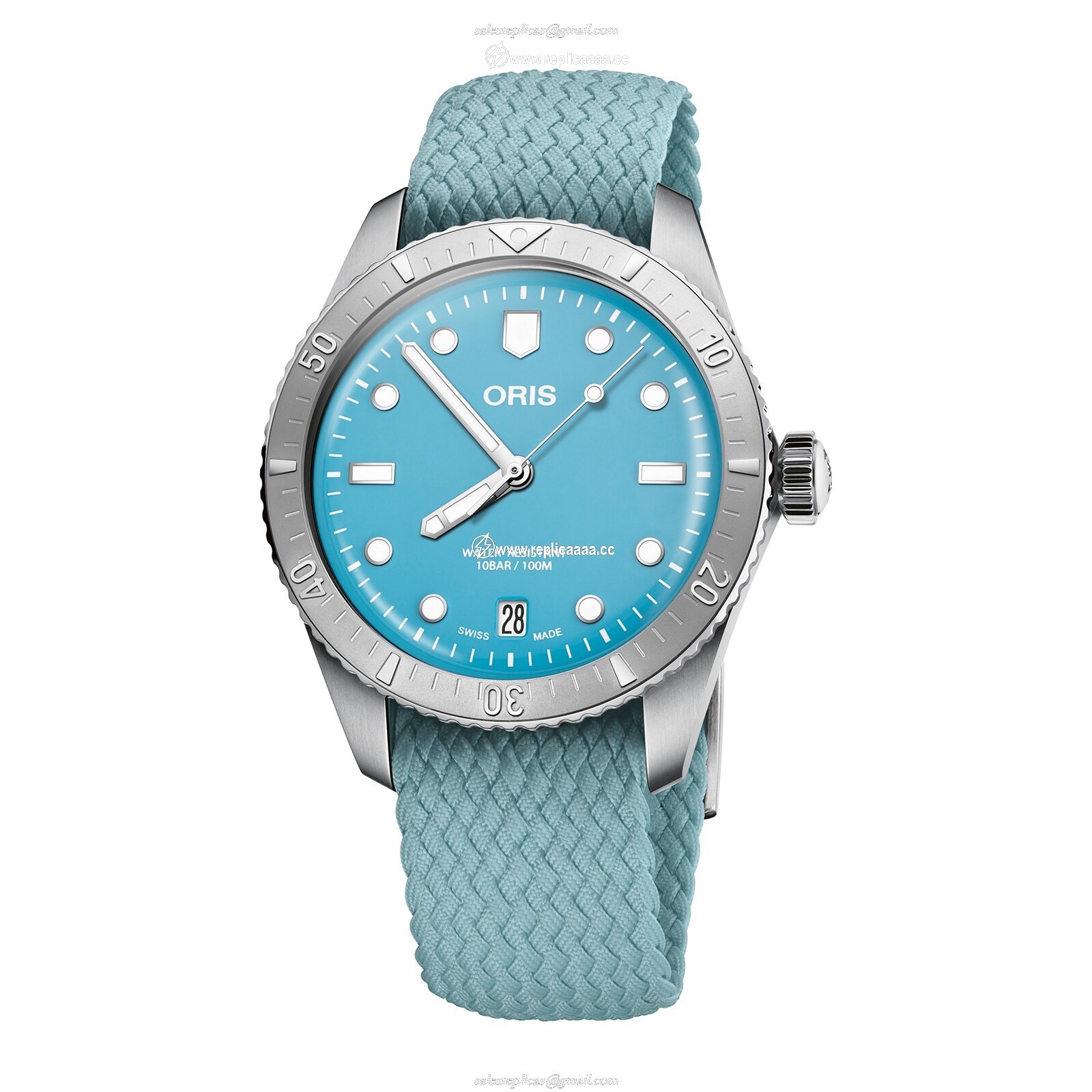 Oris Divers Heritage 1965 38mm Unisex details Blue Fabric 01 733 7771 4055-07 3 19 02S