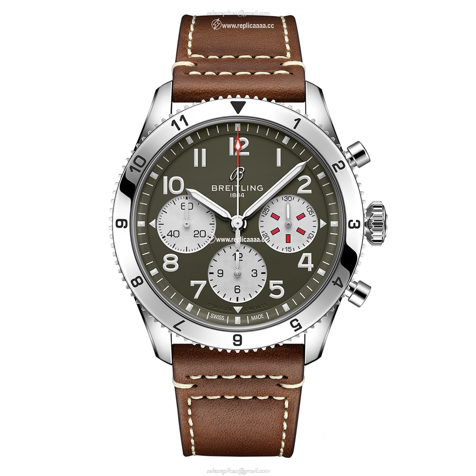 Breitling Classic AVI Chronograph 42 Curtiss P-40 Warhawk Leather Strap details A233802A1L1X1