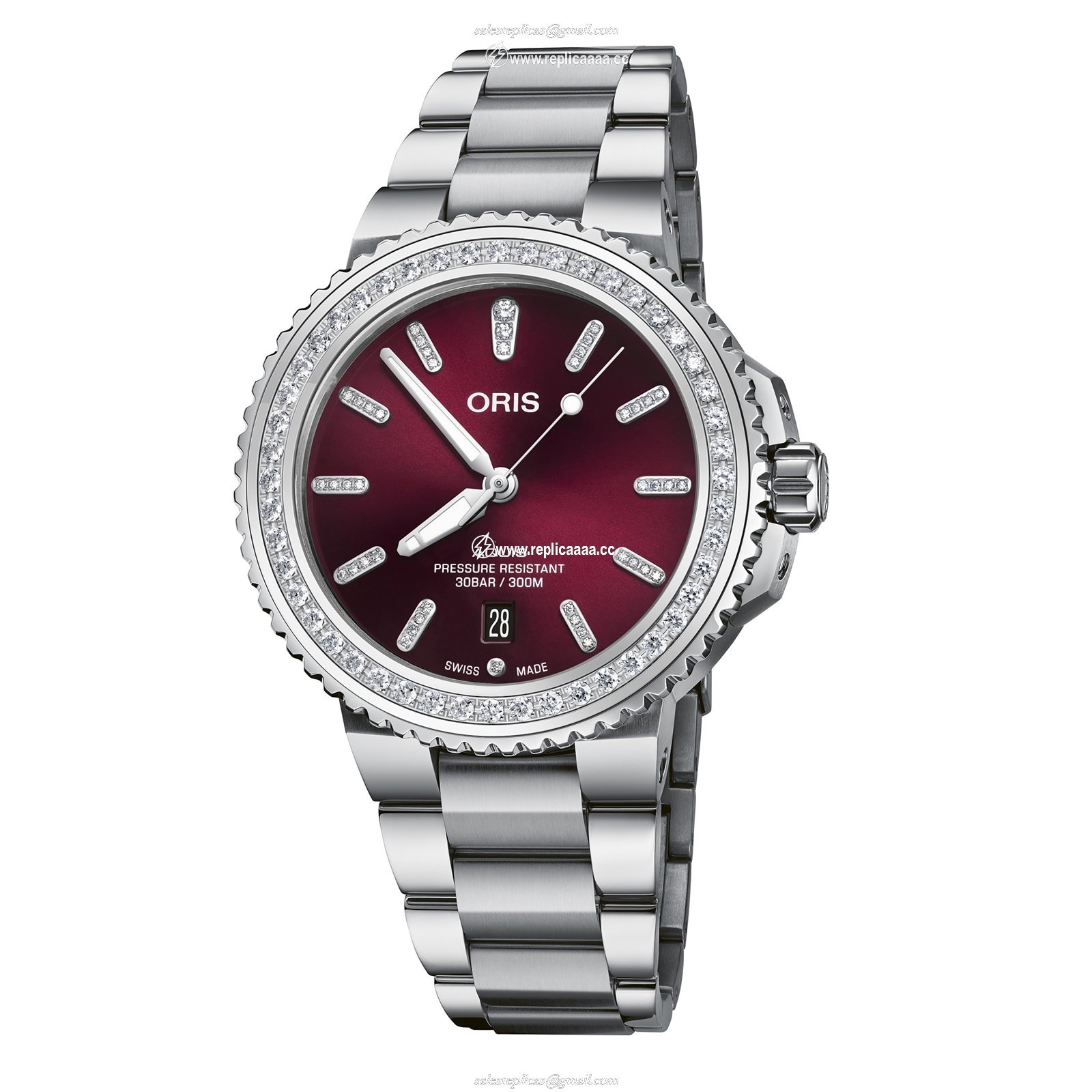 Oris Aquis Cherry Diamond Bezel 41.5mm Unisex details - Stainless Steel Strap 01 733 7766 4998-07 8 22 05PEB
