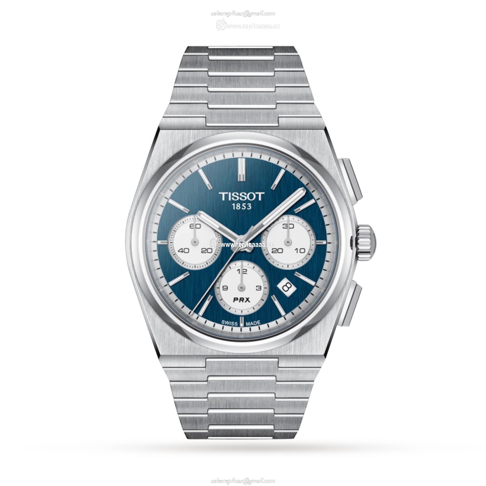 Tissot PRX Automatic Blue Chronograph 42mm Mens details T1374271104100