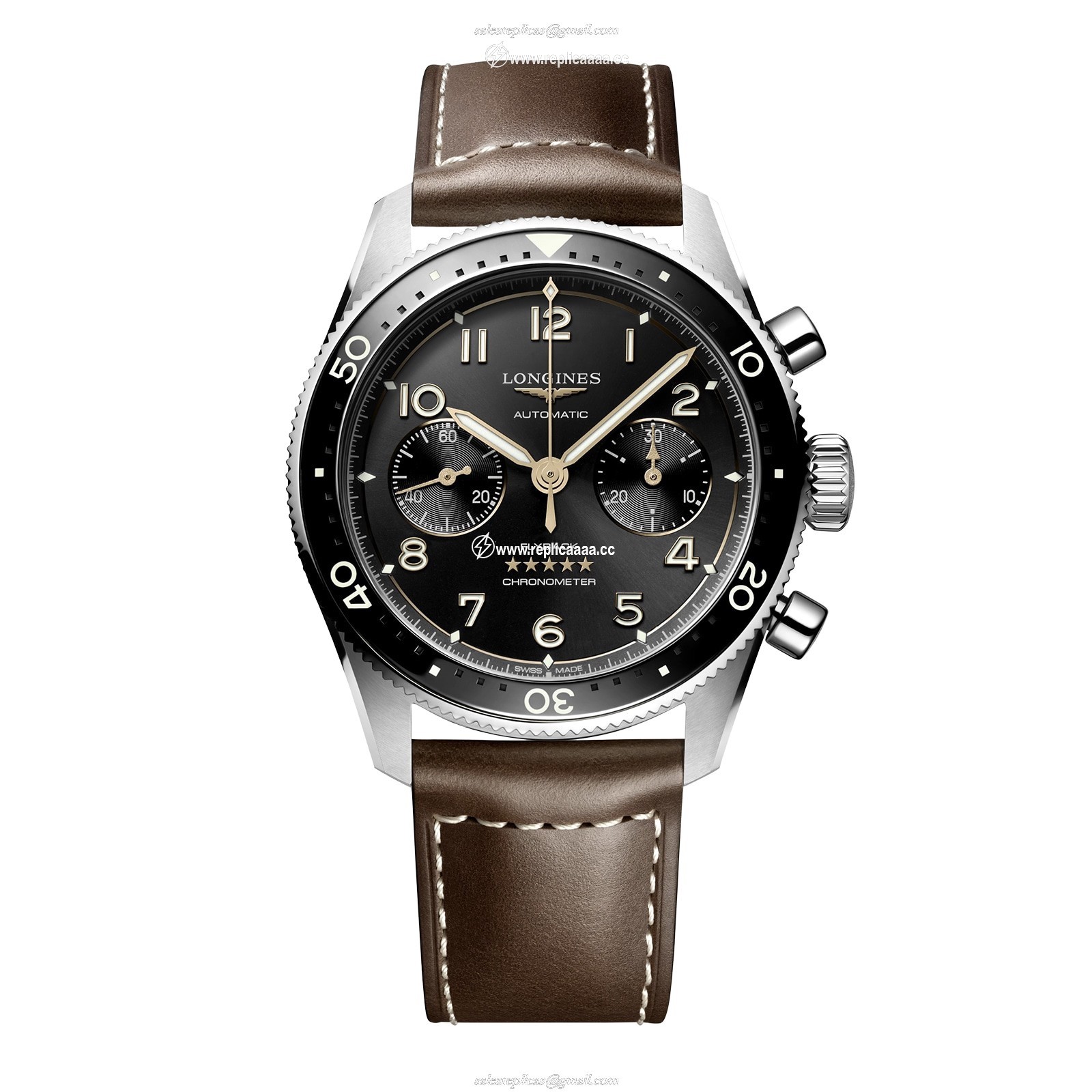 Longines Spirit Flyback 42mm Steel Brown Leather Strap Black Sunray Dial L38214532