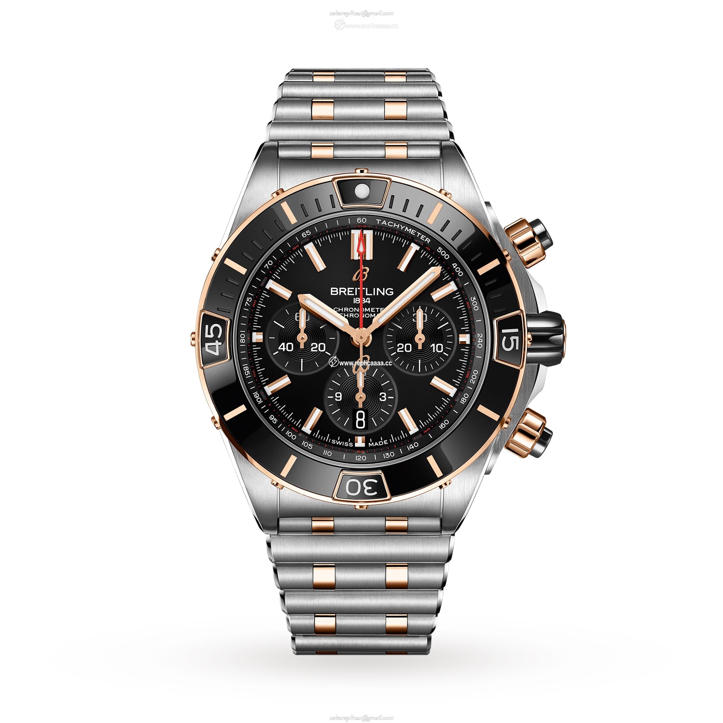 Breitling Super Chronomat B01 44 Stainless Steel 18k Red Gold details UB0136251B1U1 1 Breitling Super Chronomat B01 44 Stainless Steel 18k Red Gold details UB0136251B1U1