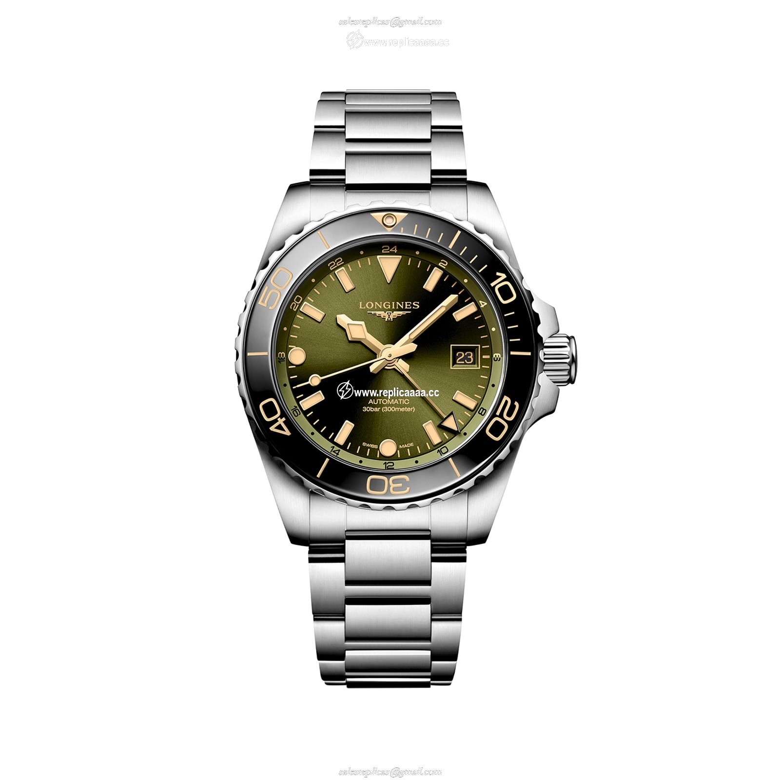 Longines Hydroconquest 41mm Mens details Green Stainless Steel L37904066