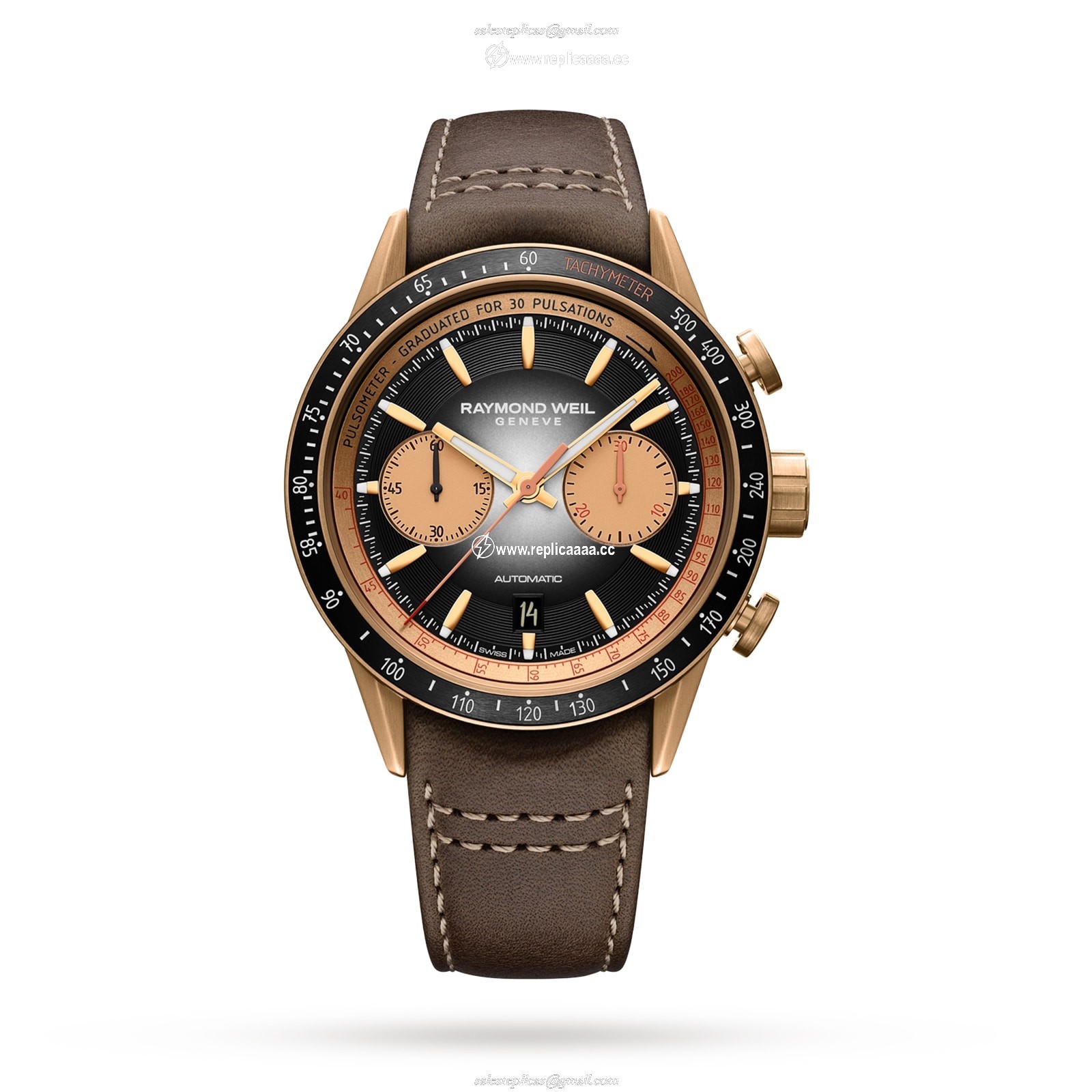 Raymond Weil Freelancer Bronze Chronograph Leather details 43.5mm 7780-B1-20422