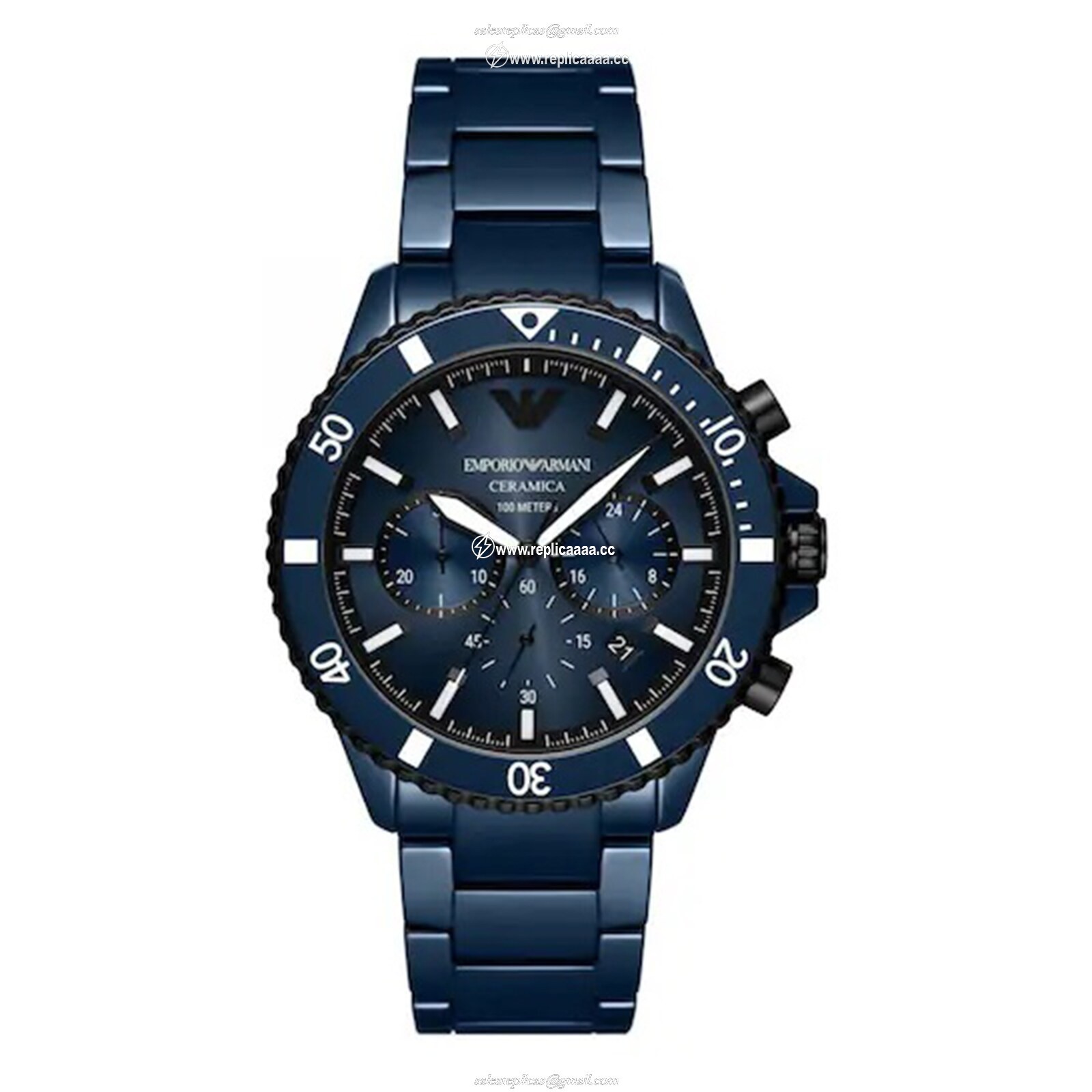 Emporio Armani Diver Mens details 43mm Blue AR70009