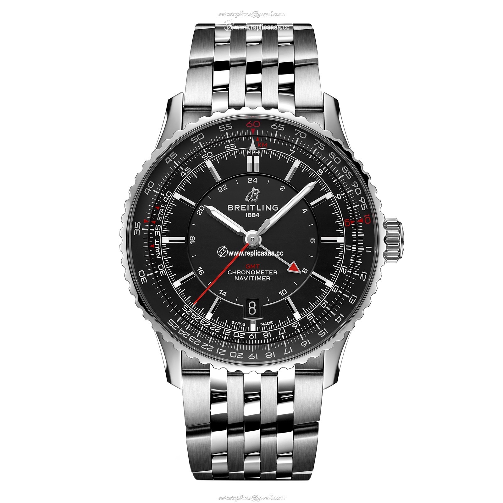 Breitling Navitimer Automatic GMT 41mm Mens details Black Stainless Steel A32310251B1A1