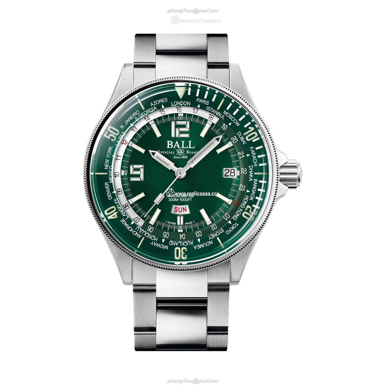 BALL Engineer Master II Diver Worldtime 42mm Mens details Green DG2232A-SC-GR
