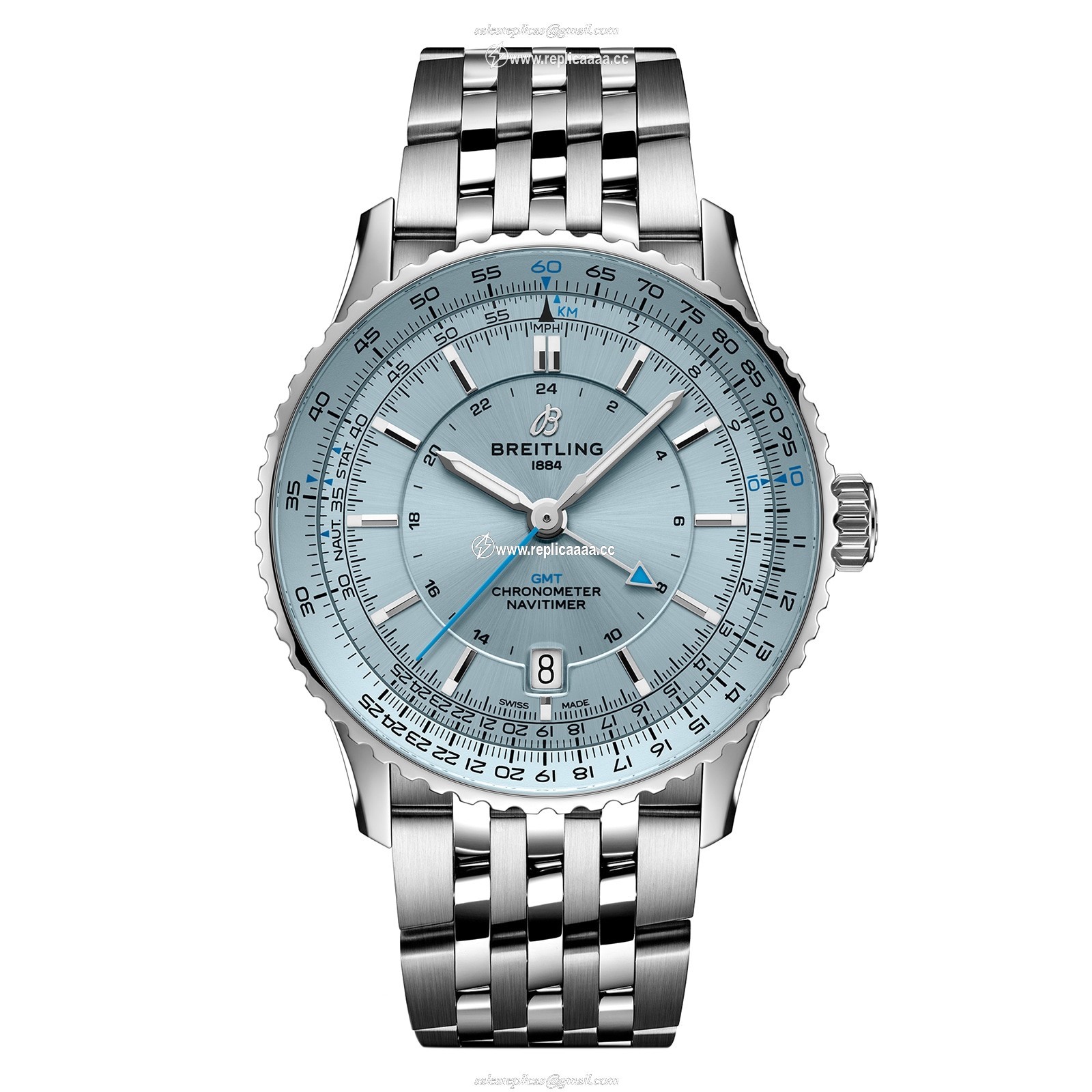 Breitling Navitimer Automatic GMT 41mm Mens details Light Blue Stainless Steel A32310171C1A1