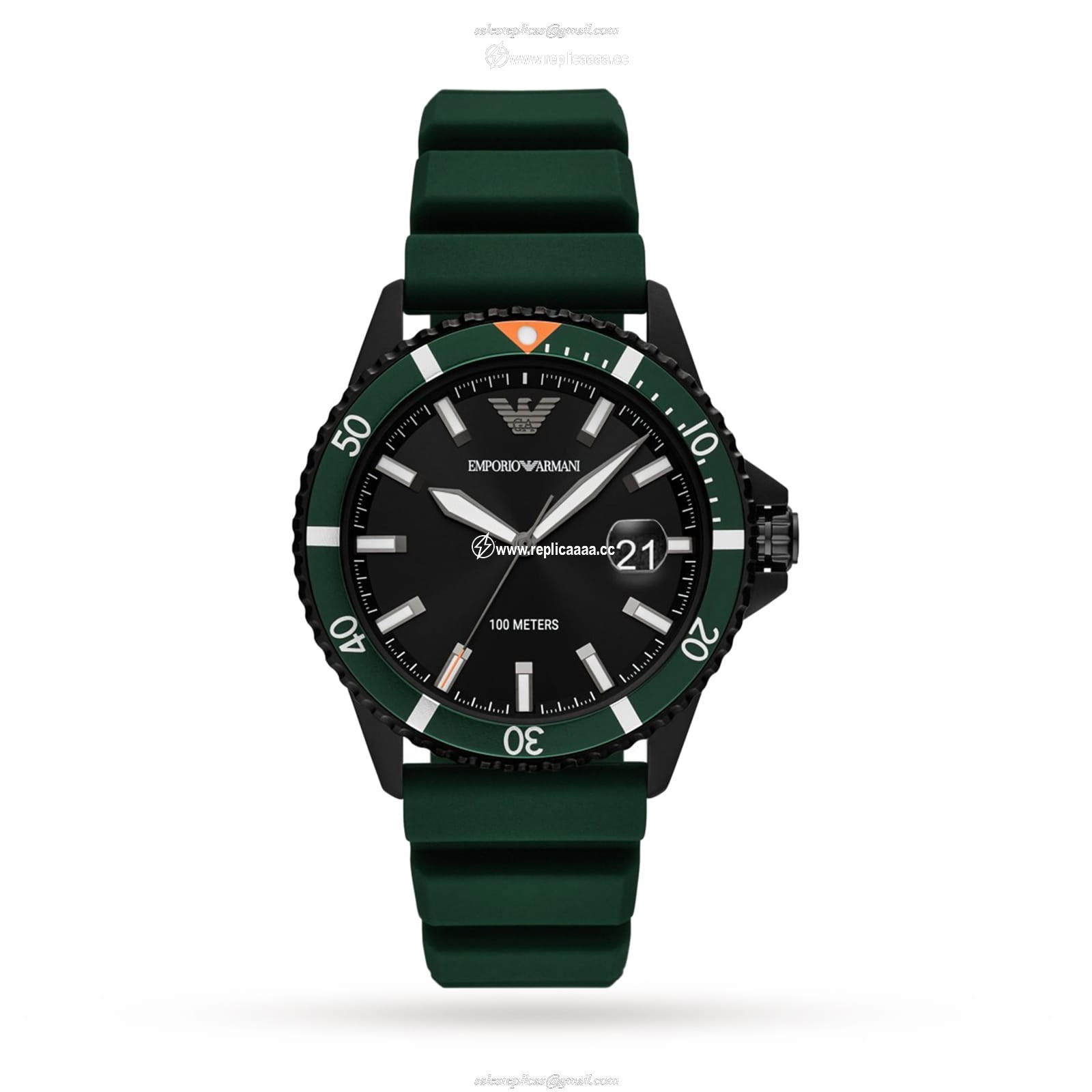 Emporio Armani Three-Hand Date 42mm Silicone details Green AR11464
