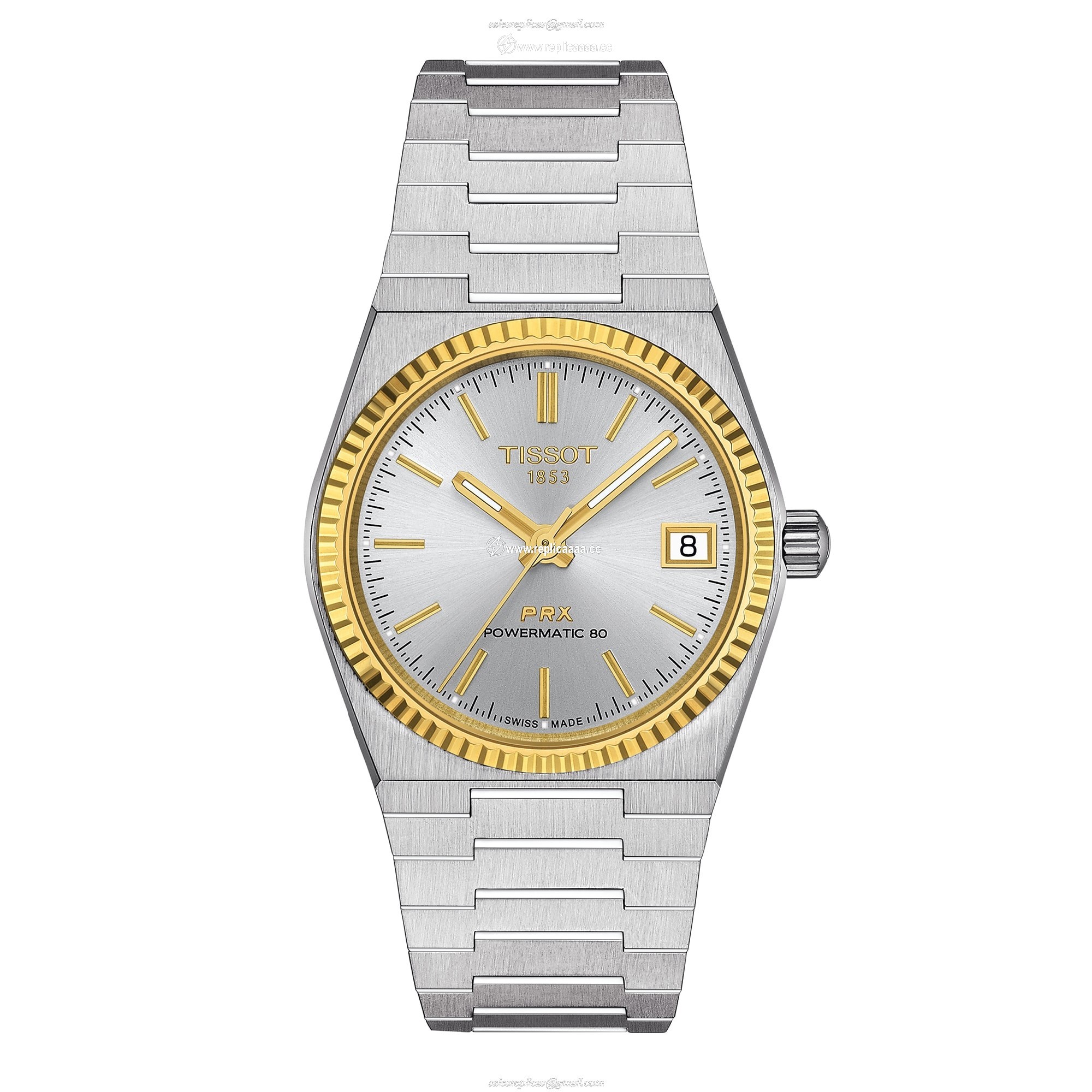 Tissot PRX Powermatic 80 35mm Steel and 18K Gold Bezel Unisex details T9312074103101 1 Tissot PRX Powermatic 80 35mm Steel and 18K Gold Bezel Unisex details T9312074103101