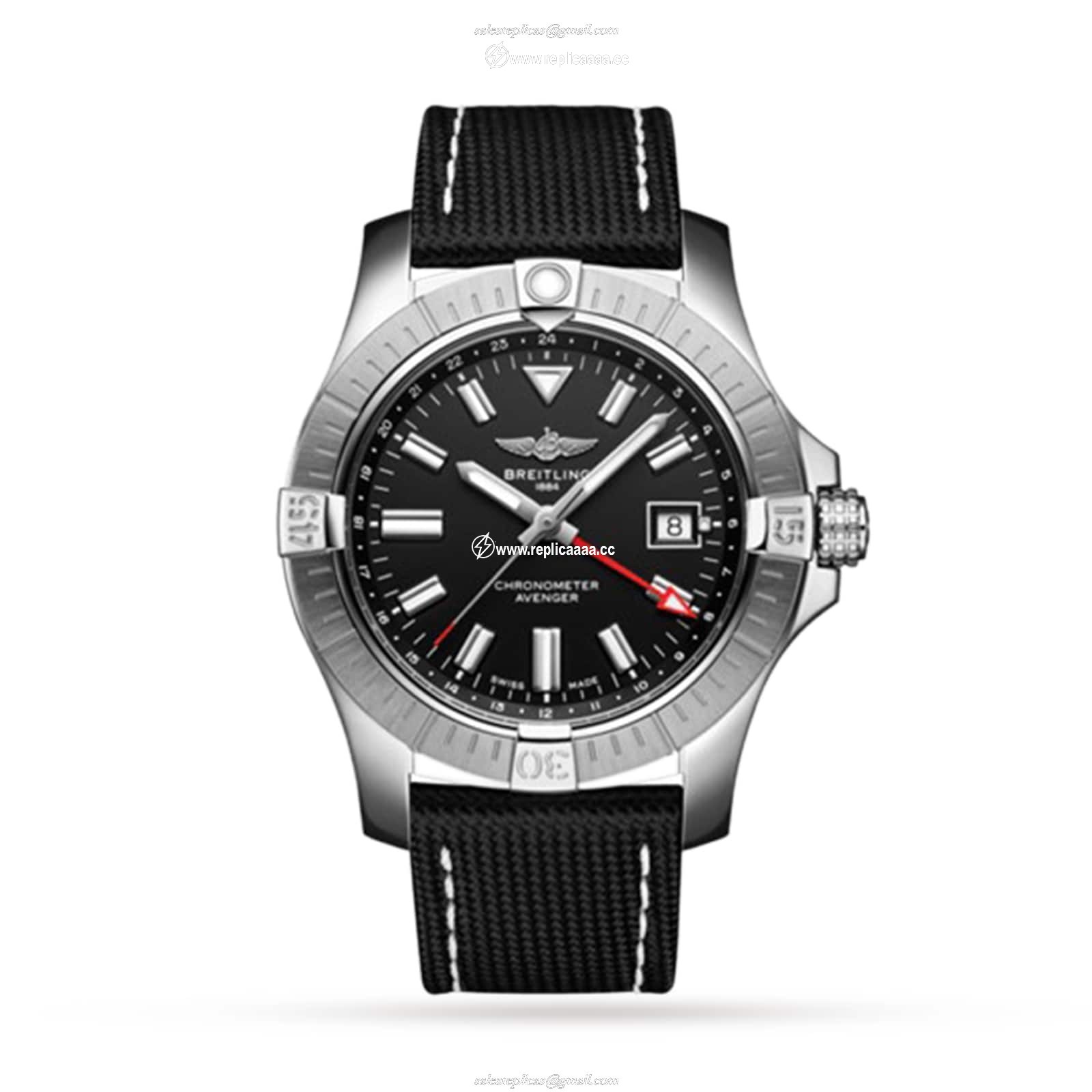 Breitling Avenger Automatic GMT 43 Stainless Steel Leather Strap details A32397101B1X1