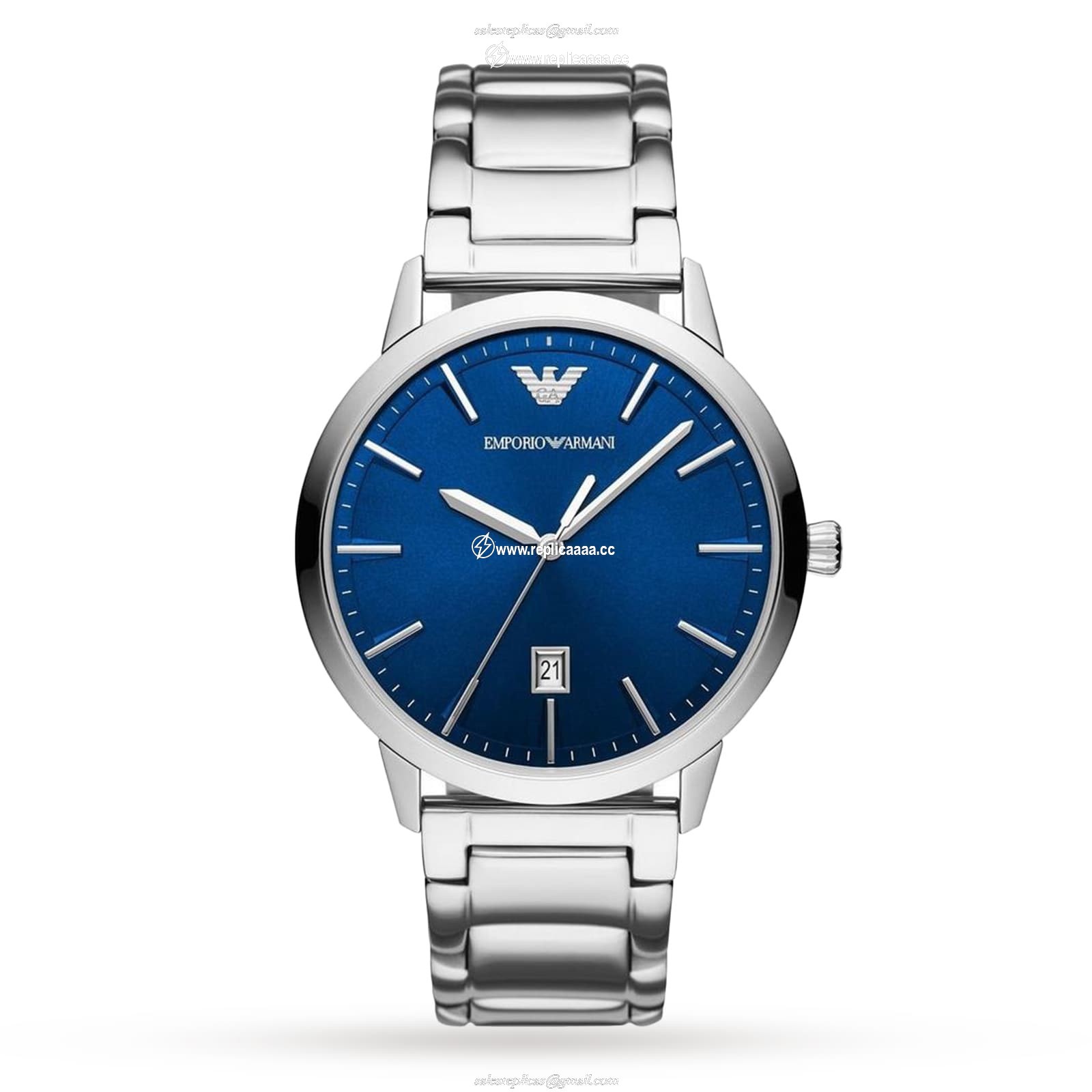 Emporio Armani Men's Date Stainless Steel Bracelet Strap details Silver/Blue AR11311