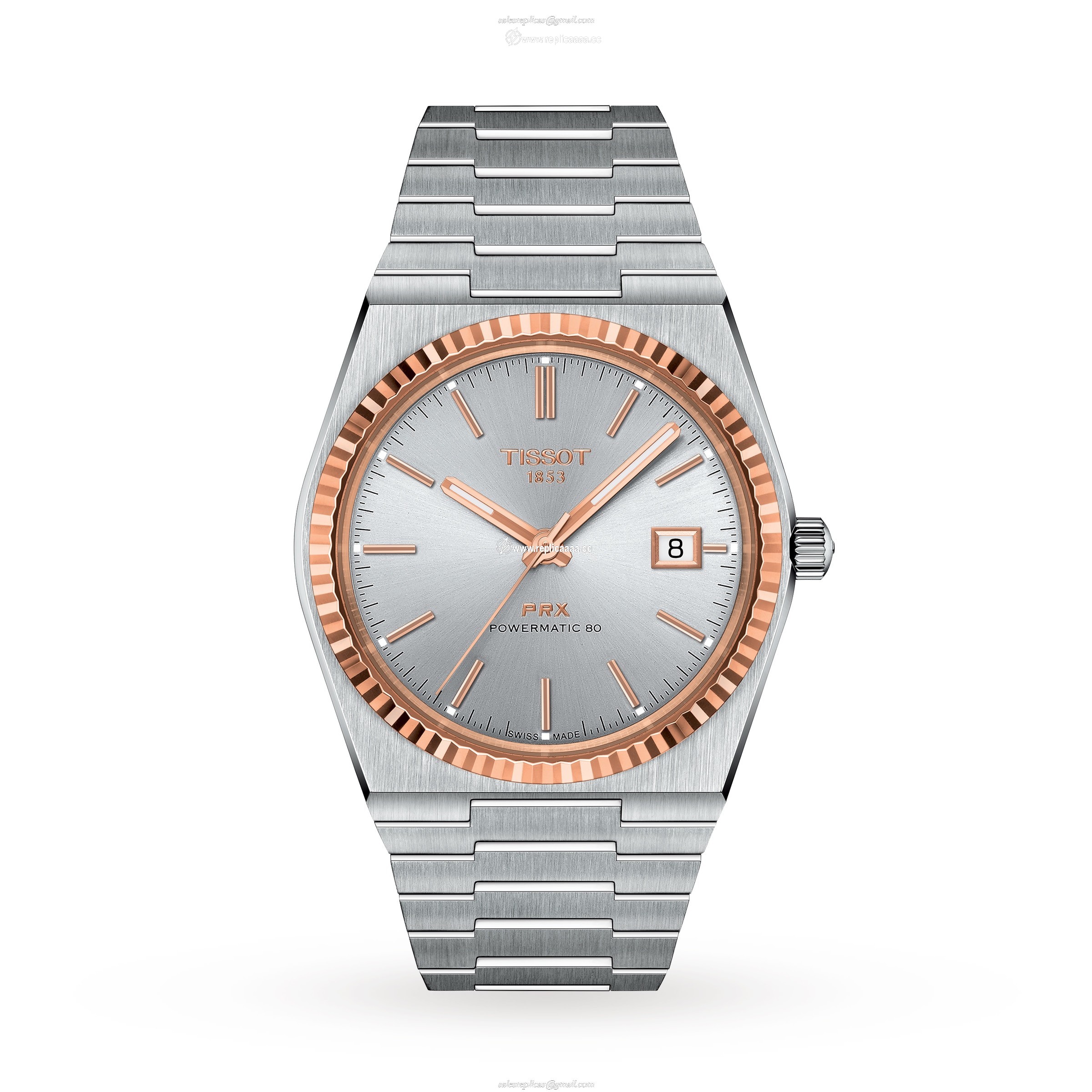 Tissot PRX Powermatic 80 Steel and 18K Gold Bezel 40mm T9314074103100 1 Tissot PRX Powermatic 80 Steel and 18K Gold Bezel 40mm T9314074103100