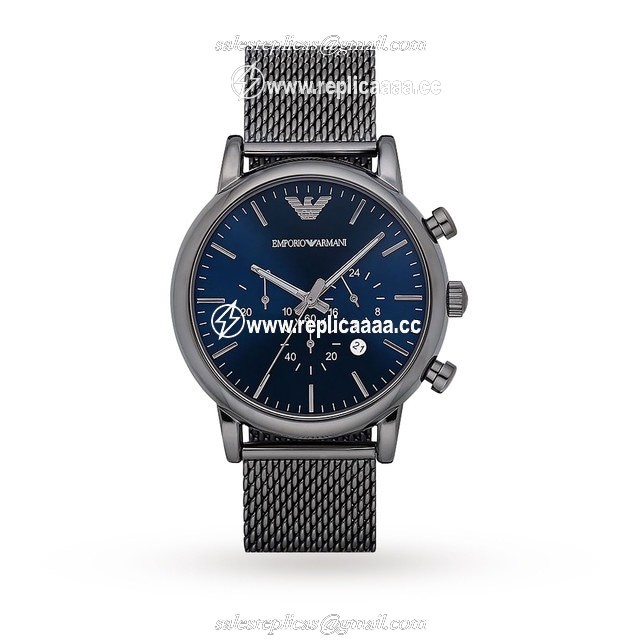 Emporio Armani Grey Mesh Blue Dial Gents details AR1979 1 Emporio Armani Grey Mesh Blue Dial Gents details AR1979
