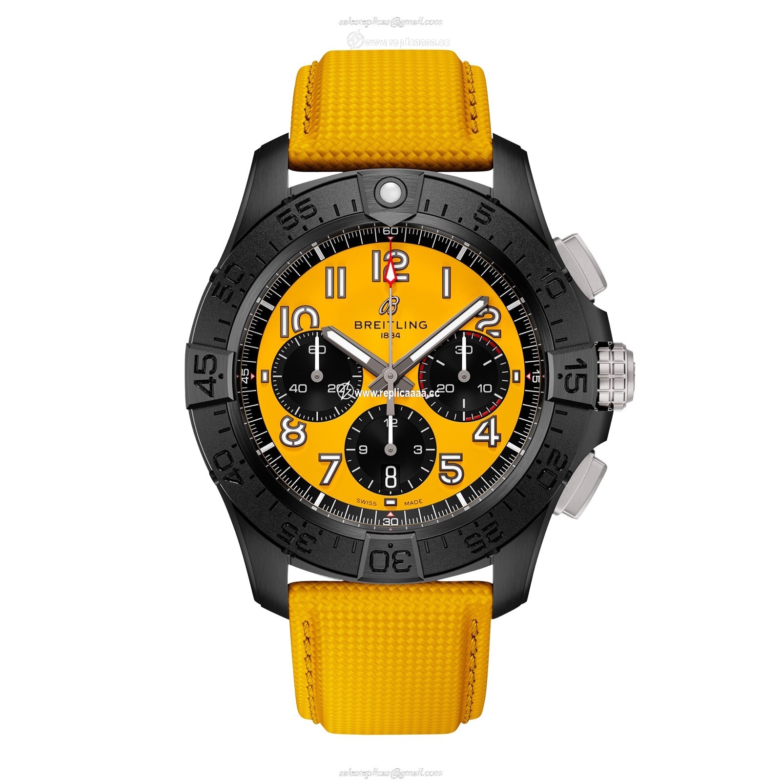 Breitling Avenger B01 Chronograph 44mm Night Mission Mens details Yellow Leather SB0147101I1X1 1 Breitling Avenger B01 Chronograph 44mm Night Mission Mens details Yellow Leather SB0147101I1X1