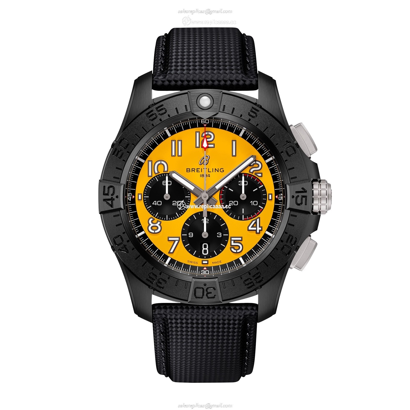 Breitling Avenger B01 Chronograph 44mm Night Mission Mens details Yellow Black Leather SB0147101I1X2 1 Breitling Avenger B01 Chronograph 44mm Night Mission Mens details Yellow Black Leather SB0147101I1X2