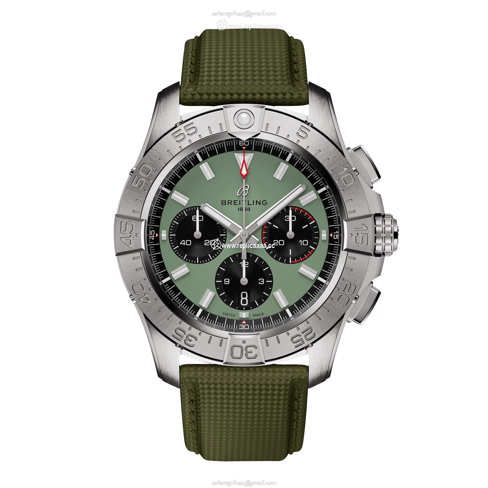 Breitling Avenger Chronograph B01 44mm Mens details Green Leather AB0147101L1X1 1 Breitling Avenger Chronograph B01 44mm Mens details Green Leather AB0147101L1X1