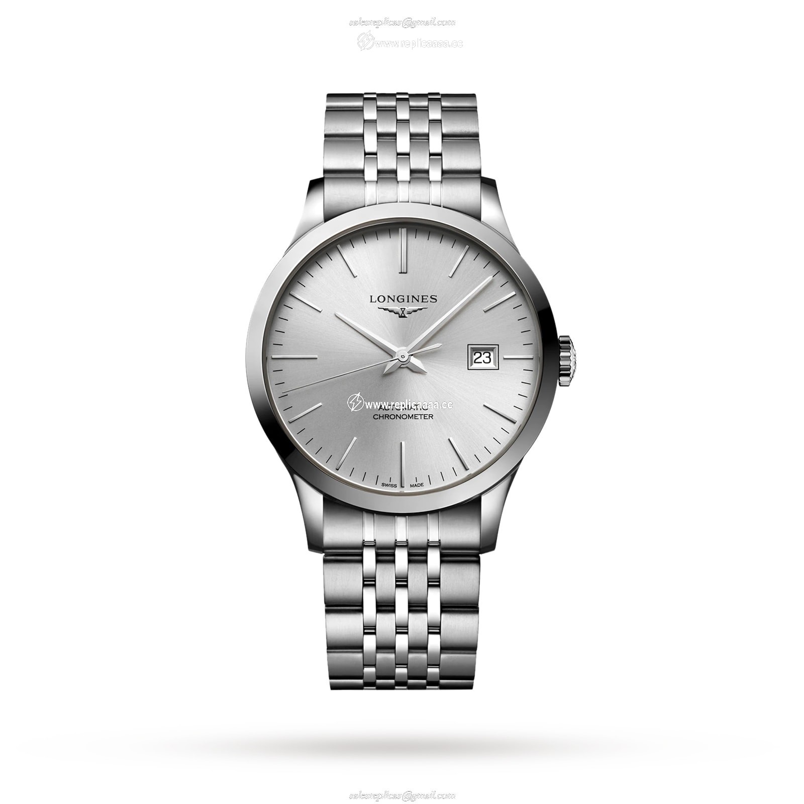 Longines Record 40mm Mens details Sunray Silver L28214726