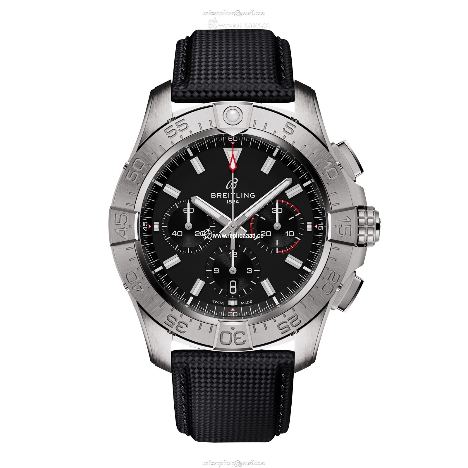 Breitling Avenger Chronograph B01 44mm Mens details Black Leather AB0147101B1X1
