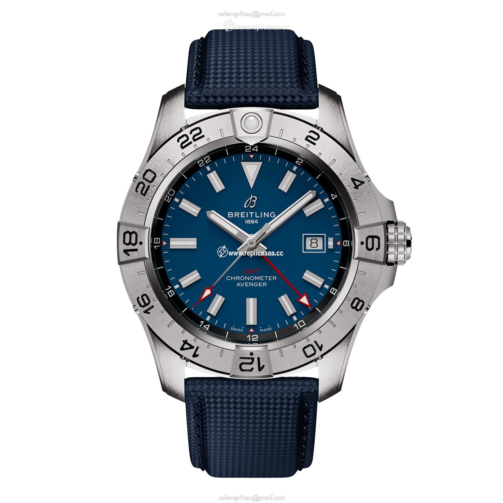 Breitling Avenger Automatic GMT 44mm Mens details Blue Leather A32320101C1X1