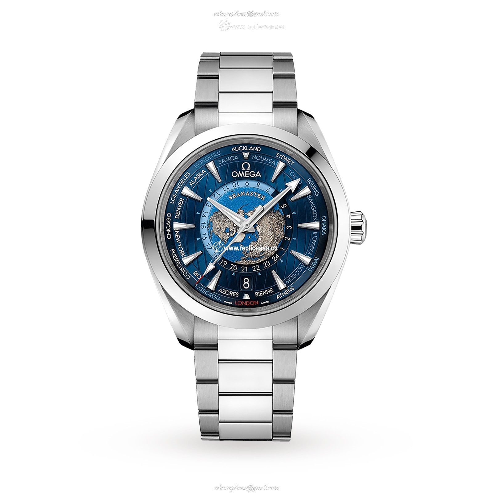Omega Seamaster Aqua Terra 150m Co-Axial GMT Worldtimer 43mm Mens details O22010432203001